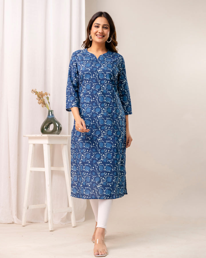 The 'Indira' Indigo Bloom Straight Kurta