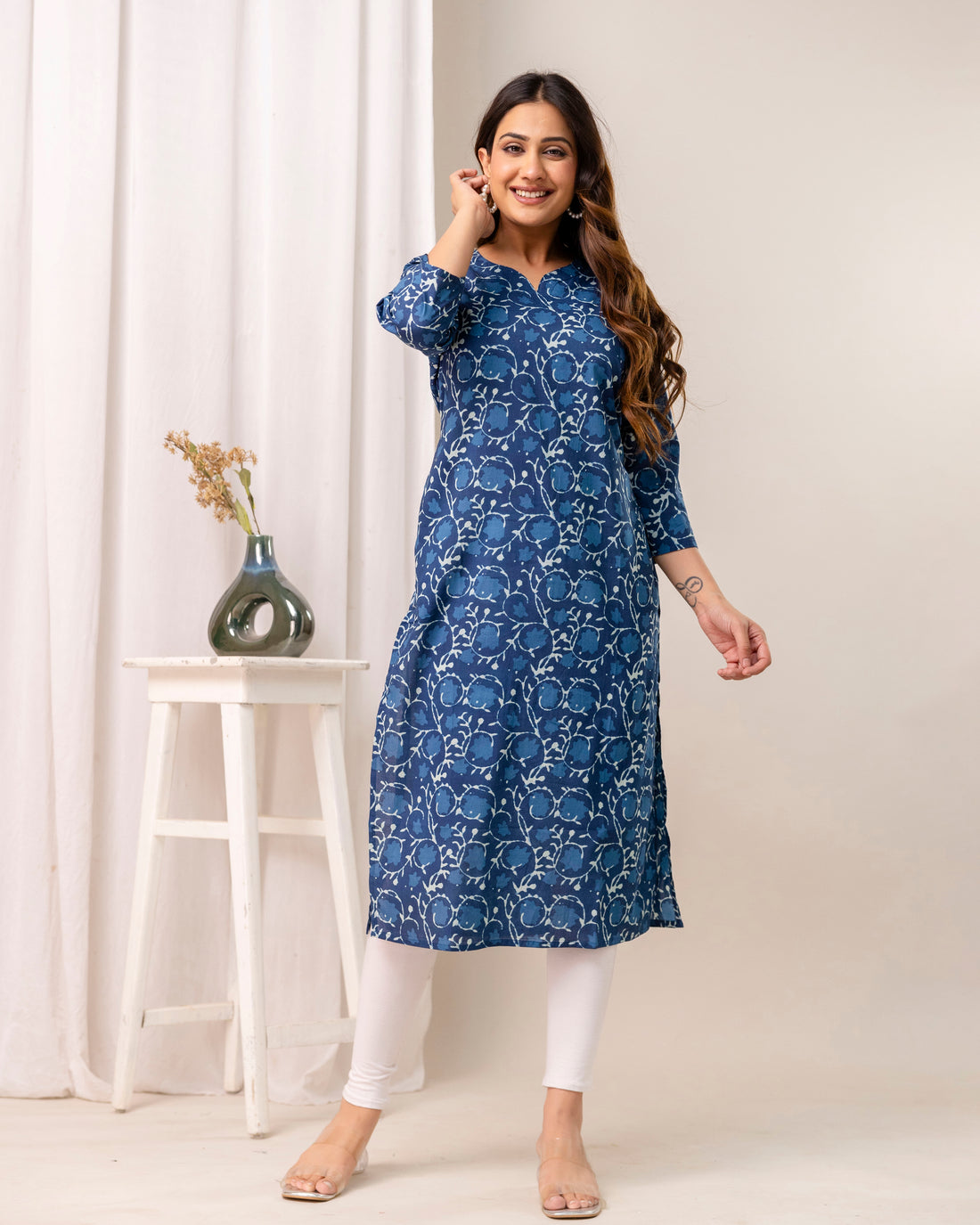 The 'Indira' Indigo Bloom Straight Kurta