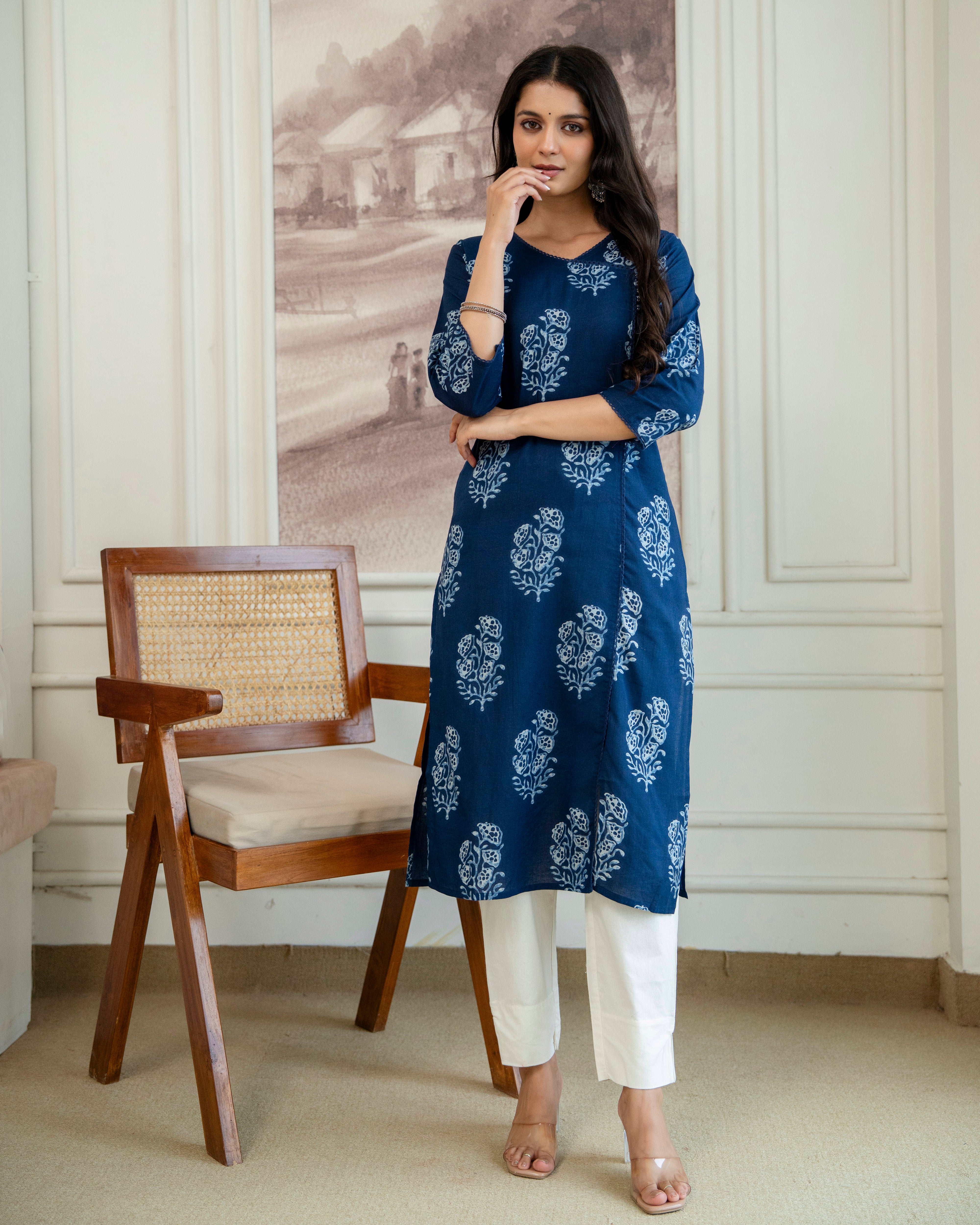 Neelanjali Indigo Pure Cotton Straight Kurta