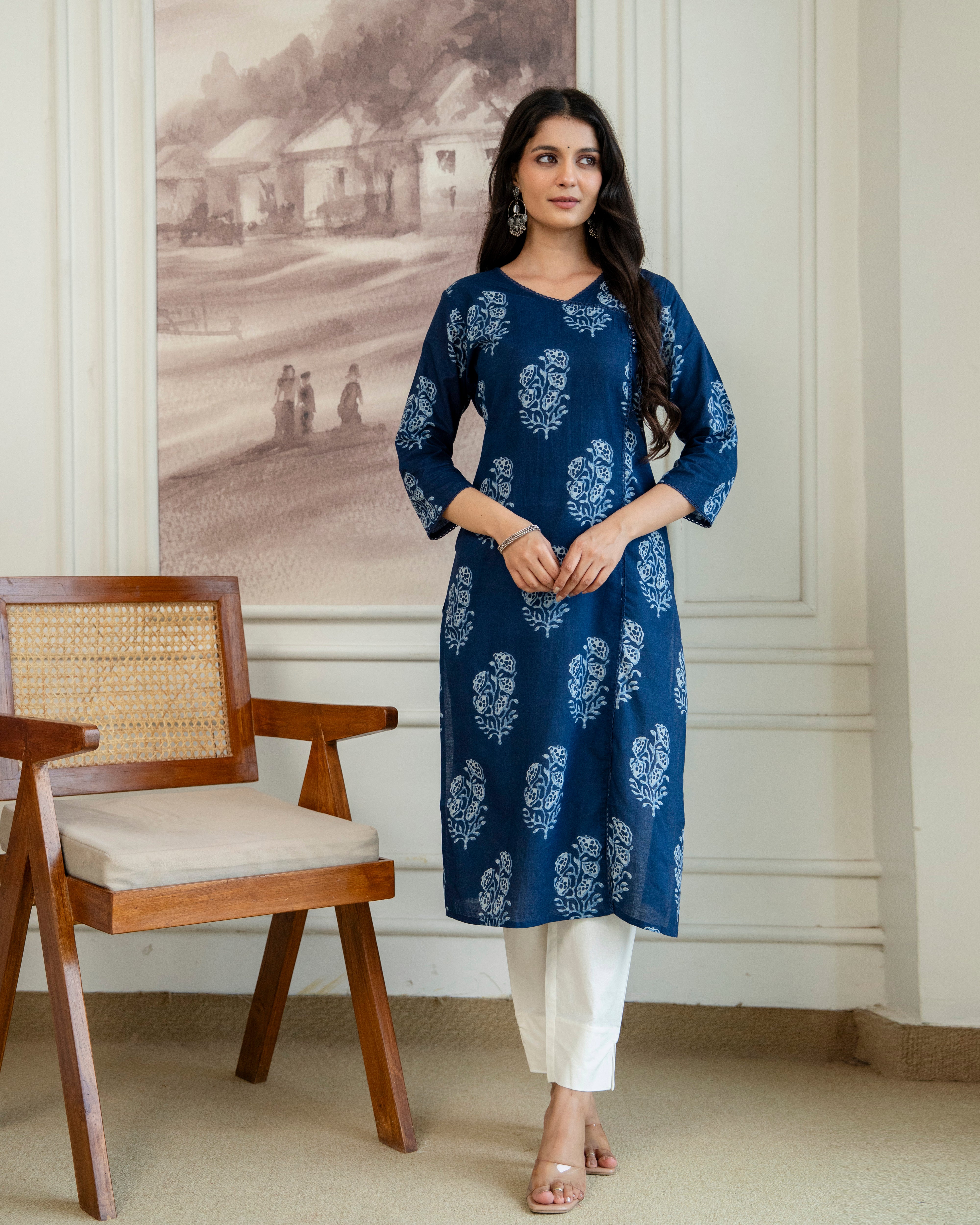 Neelanjali Indigo Pure Cotton Straight Kurta