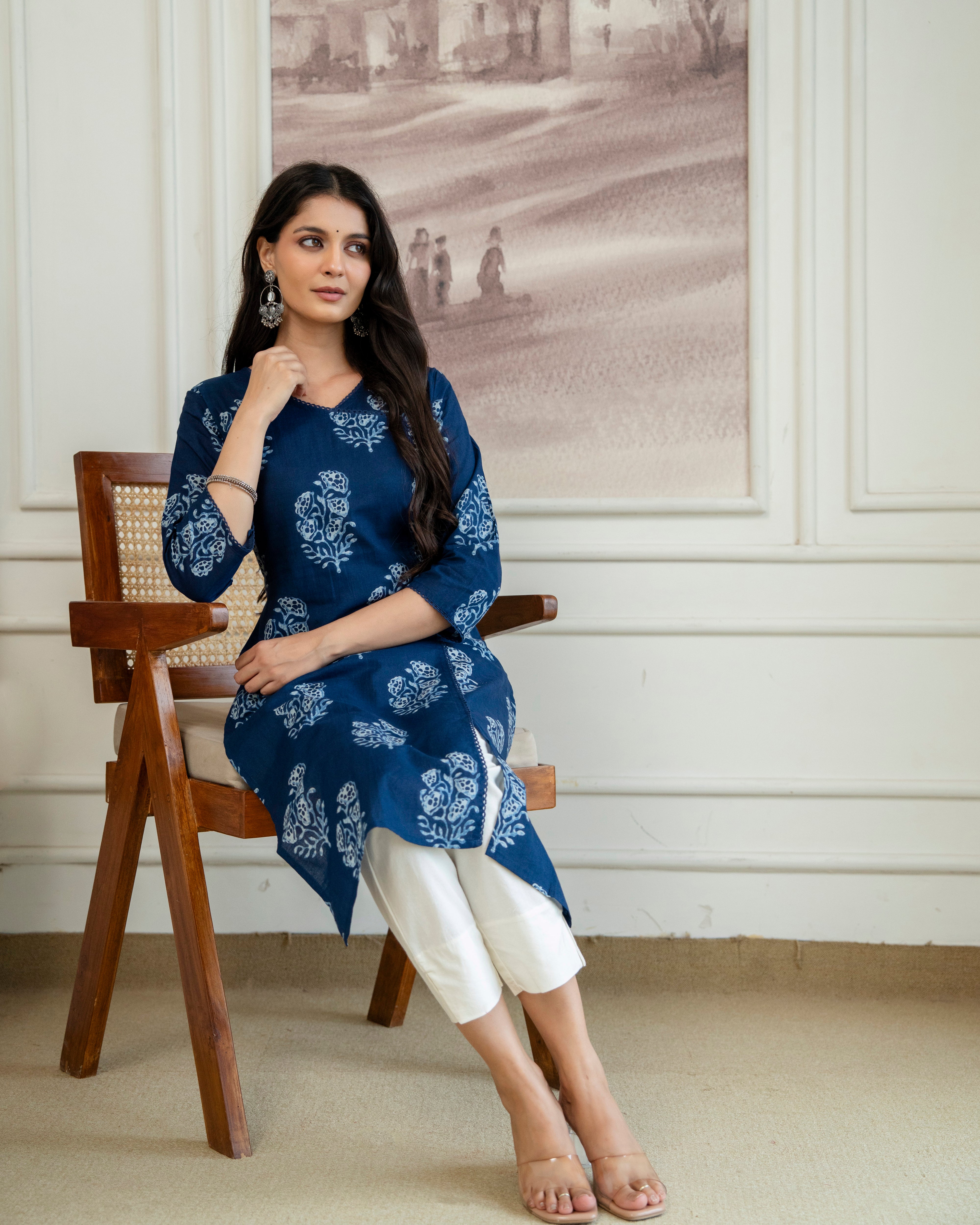 Neelanjali Indigo Pure Cotton Straight Kurta