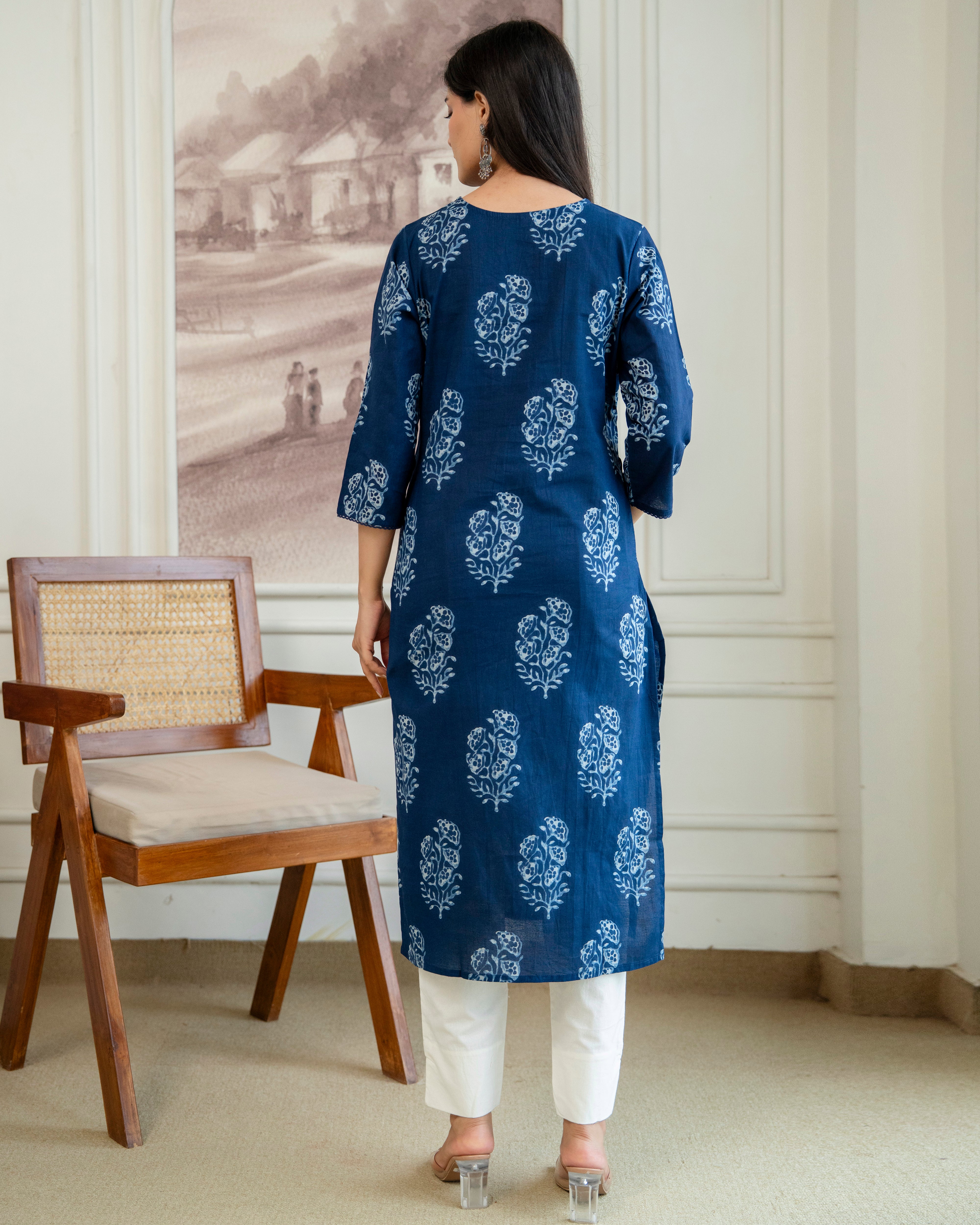 Neelanjali Indigo Pure Cotton Straight Kurta