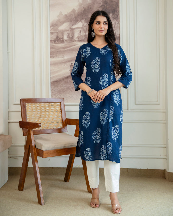 Neelanjali Indigo Pure Cotton Straight Kurta