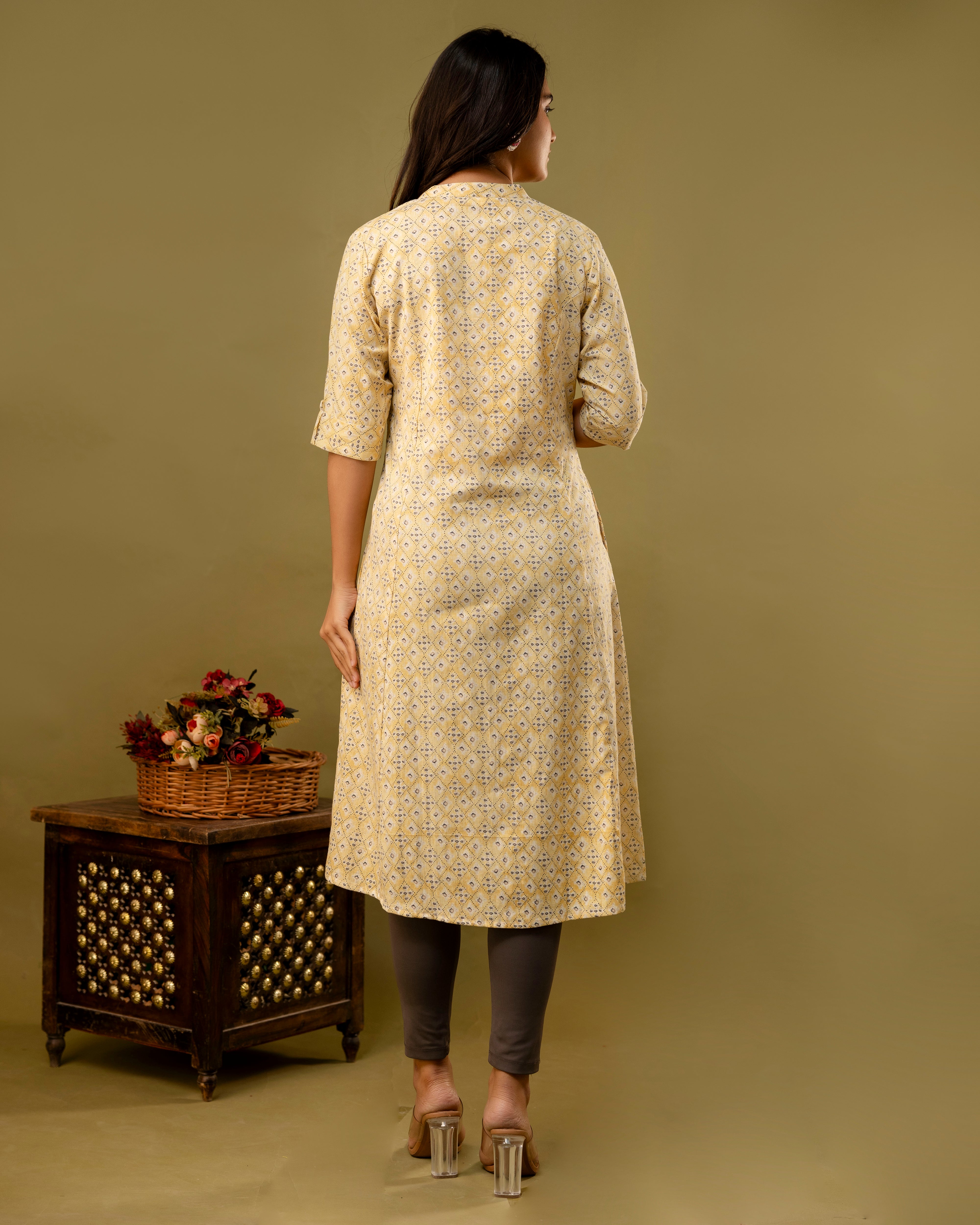 The 'Aarna'  Pastel Yellow  Geometric A-Line Kurta