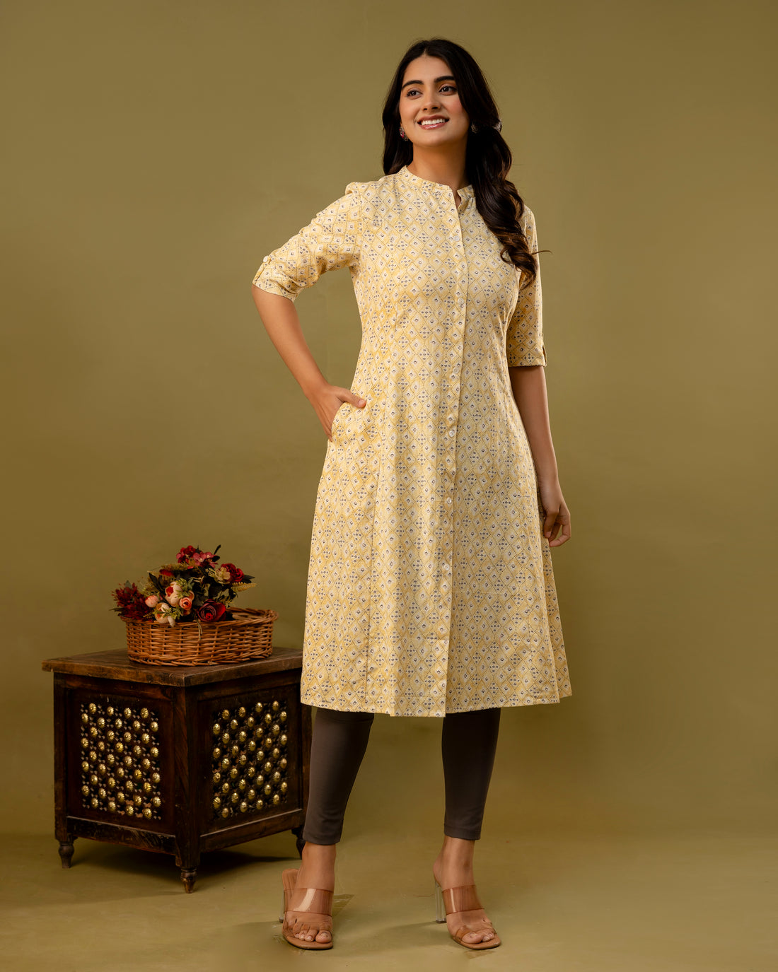 The 'Aarna'  Pastel Yellow  Geometric A-Line Kurta