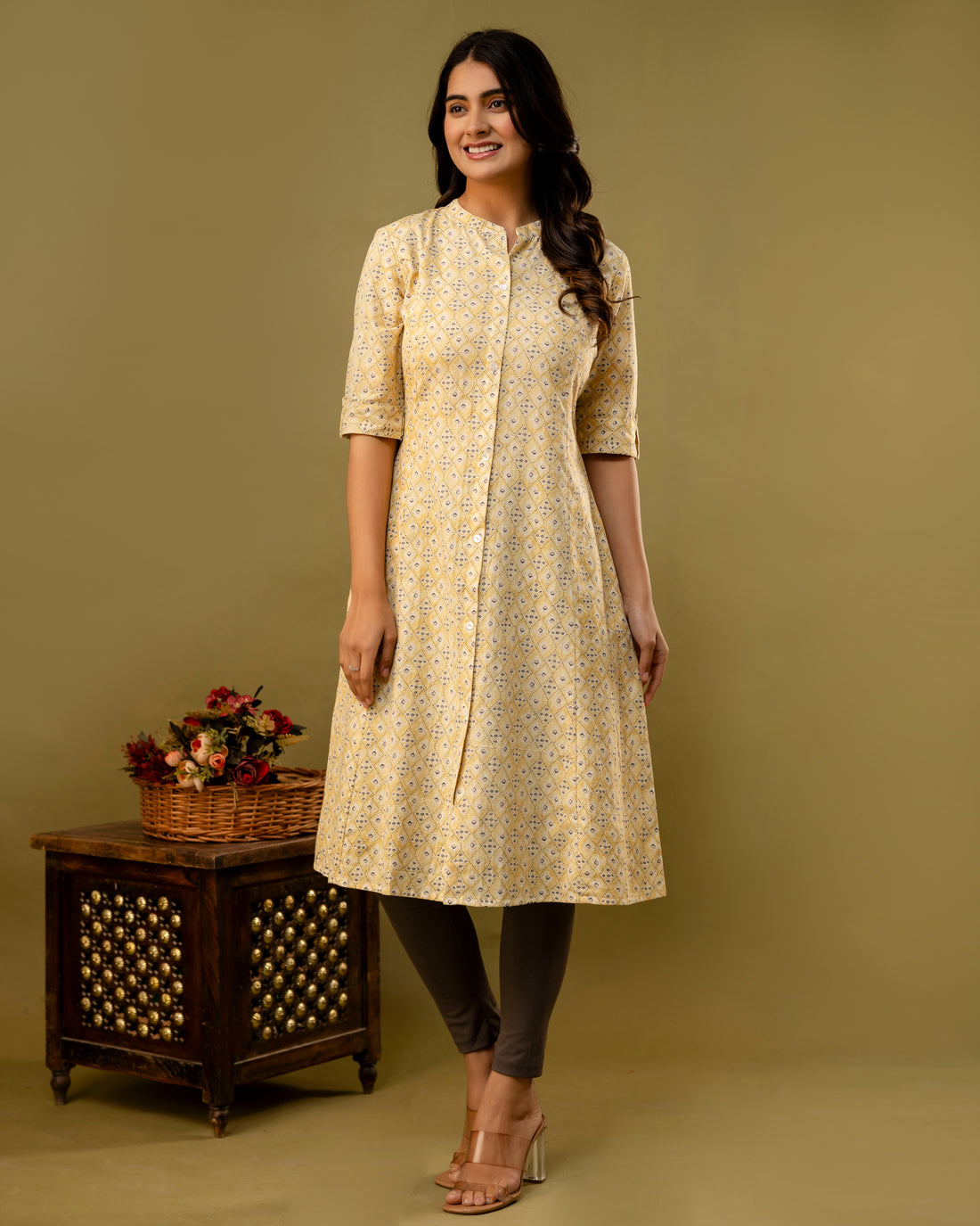 The 'Aarna'  Pastel Yellow  Geometric A-Line Kurta