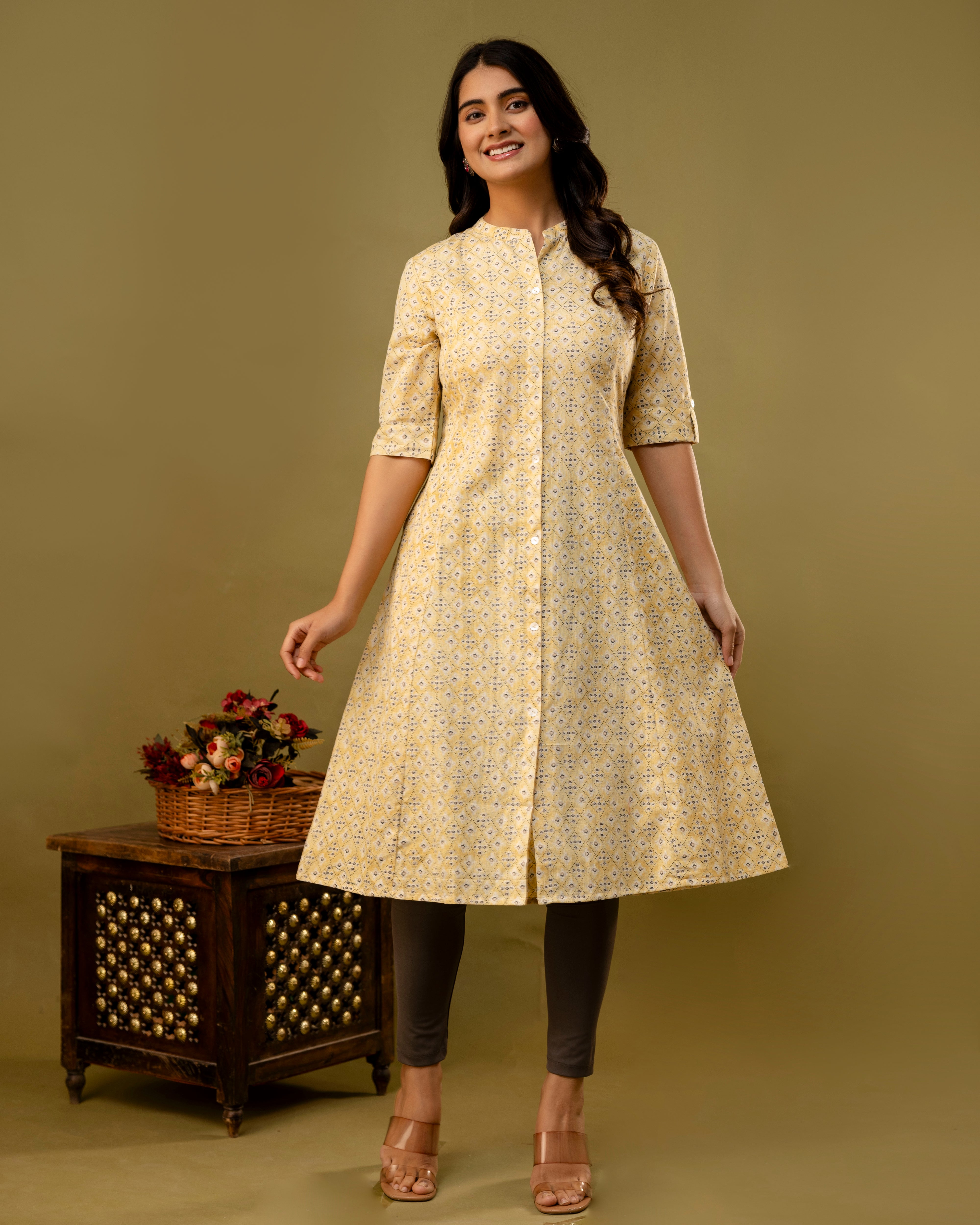 The 'Aarna'  Pastel Yellow  Geometric A-Line Kurta