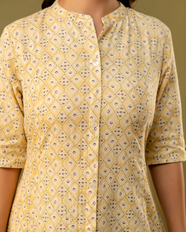 The 'Aarna'  Pastel Yellow  Geometric A-Line Kurta