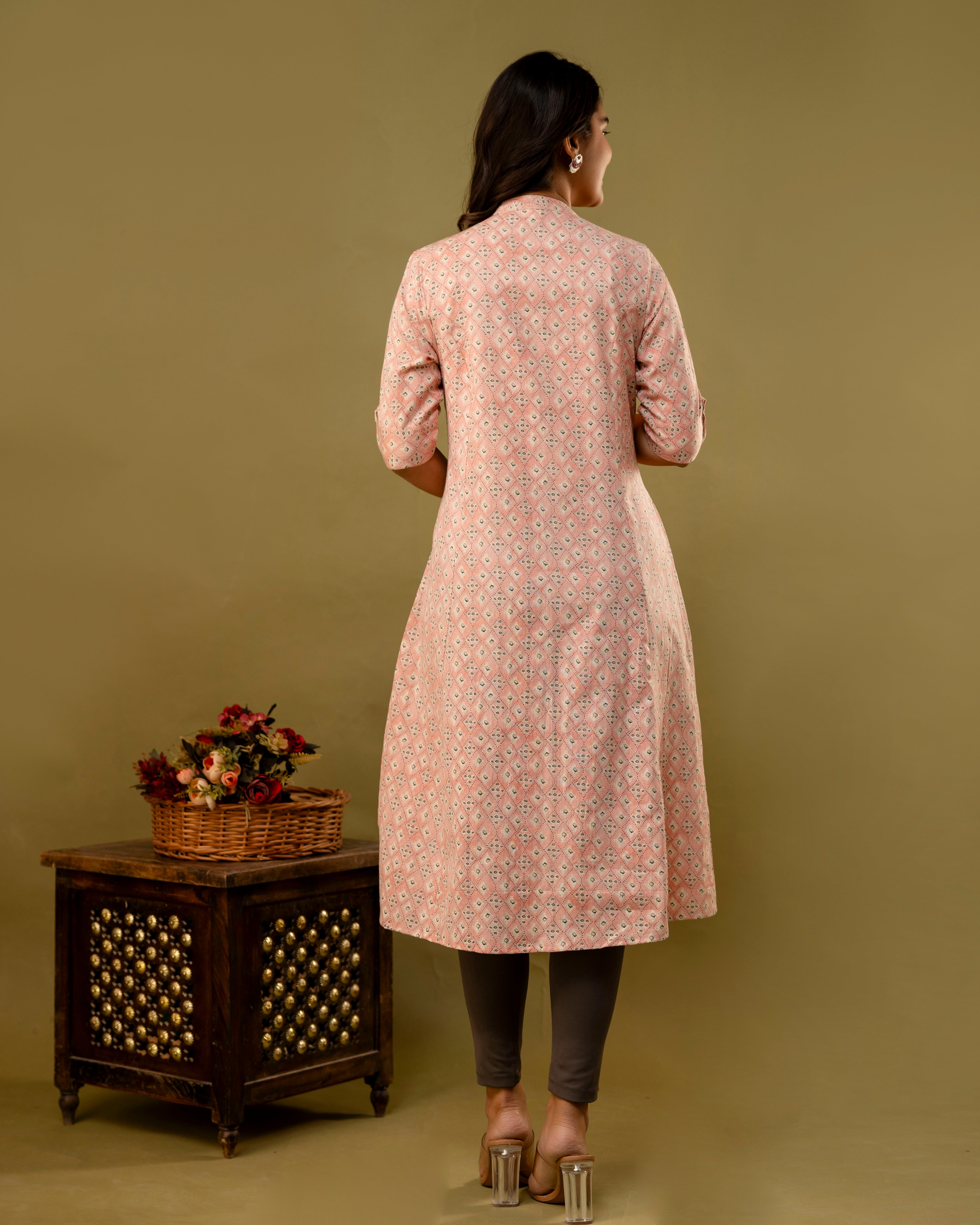 The 'Inaya' Peach Geometric A-Line Kurta
