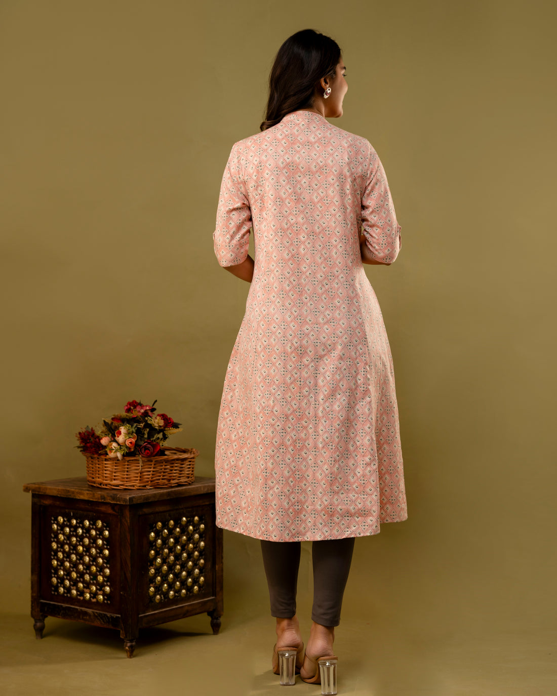 The 'Inaya' Peach Geometric A-Line Kurta