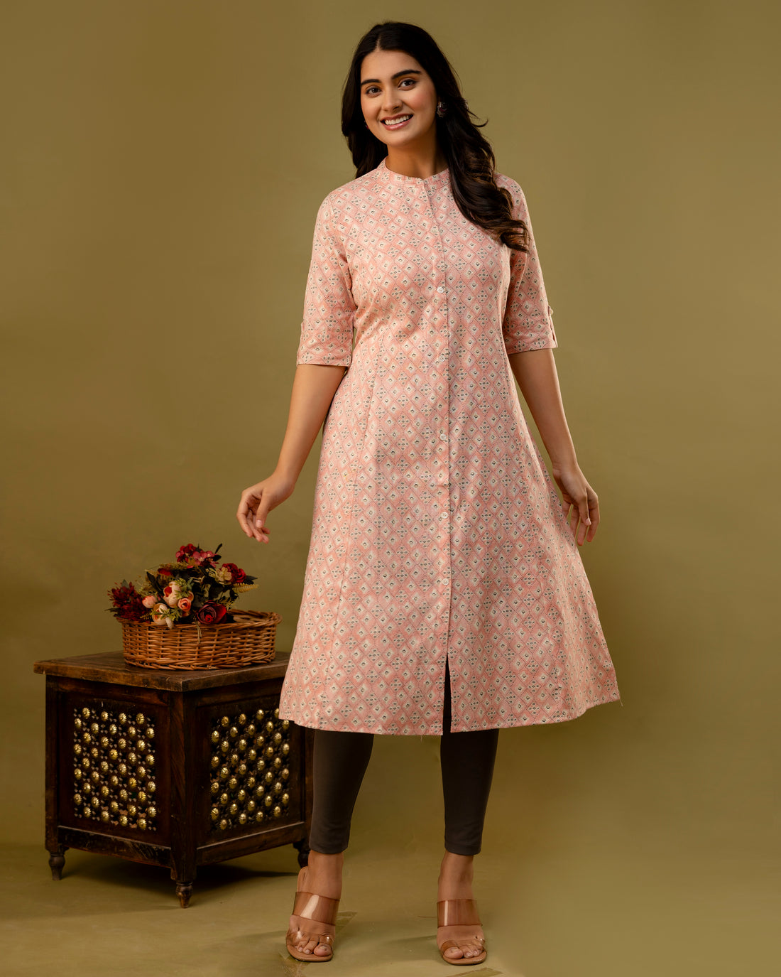 The 'Inaya' Peach Geometric A-Line Kurta