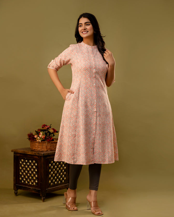 The 'Inaya' Peach Geometric A-Line Kurta
