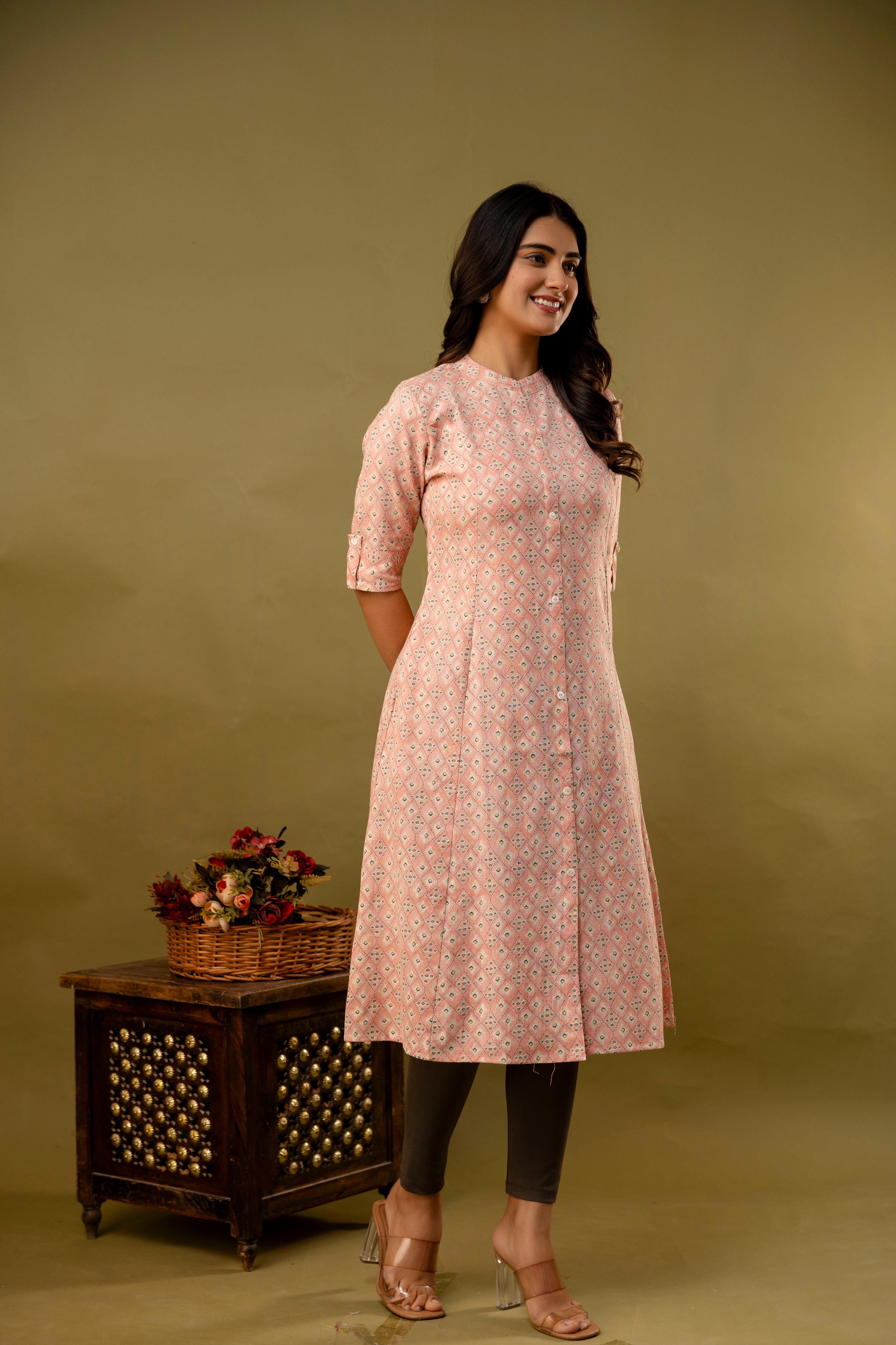 The 'Inaya' Peach Geometric A-Line Kurta