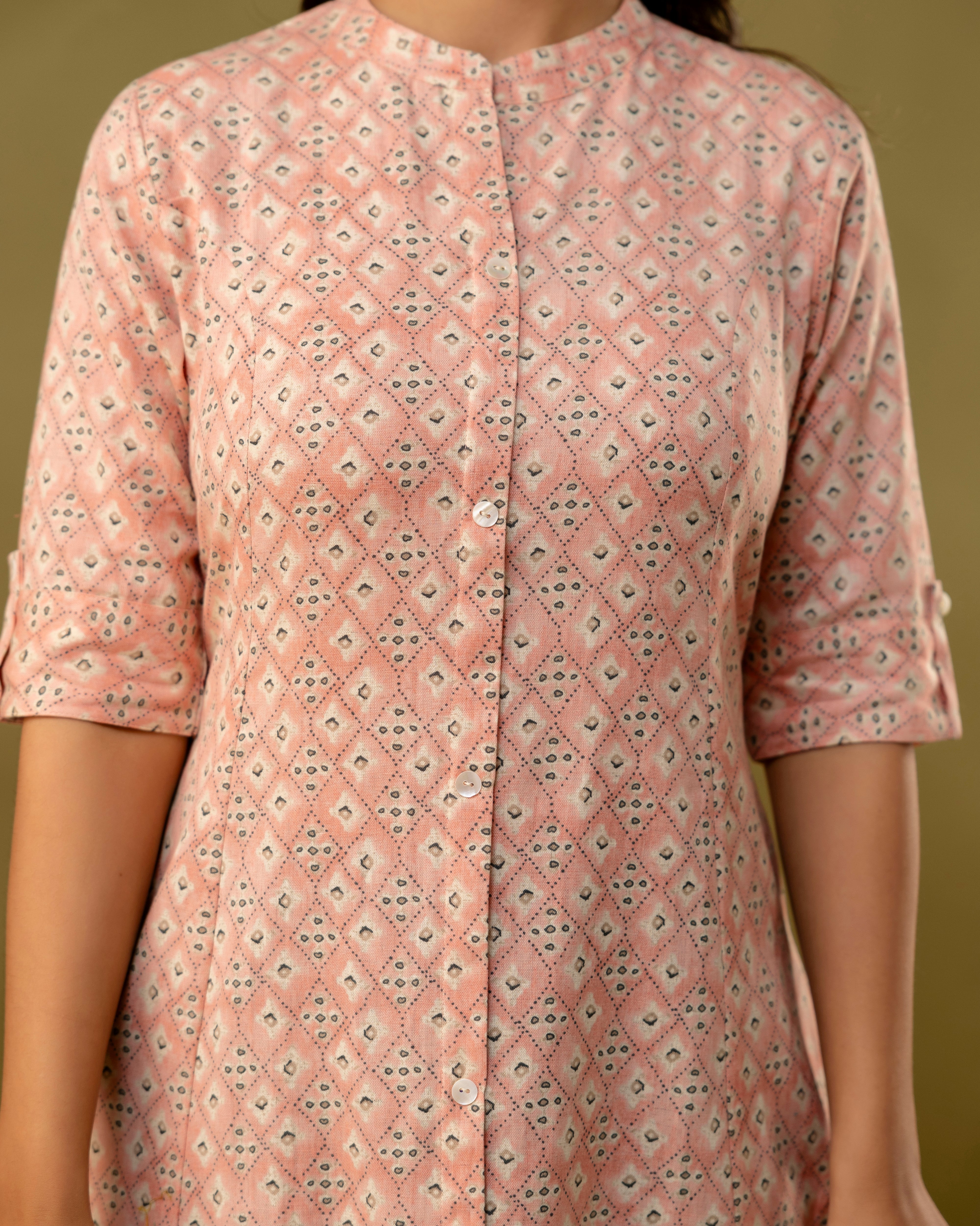 The 'Inaya' Peach Geometric A-Line Kurta