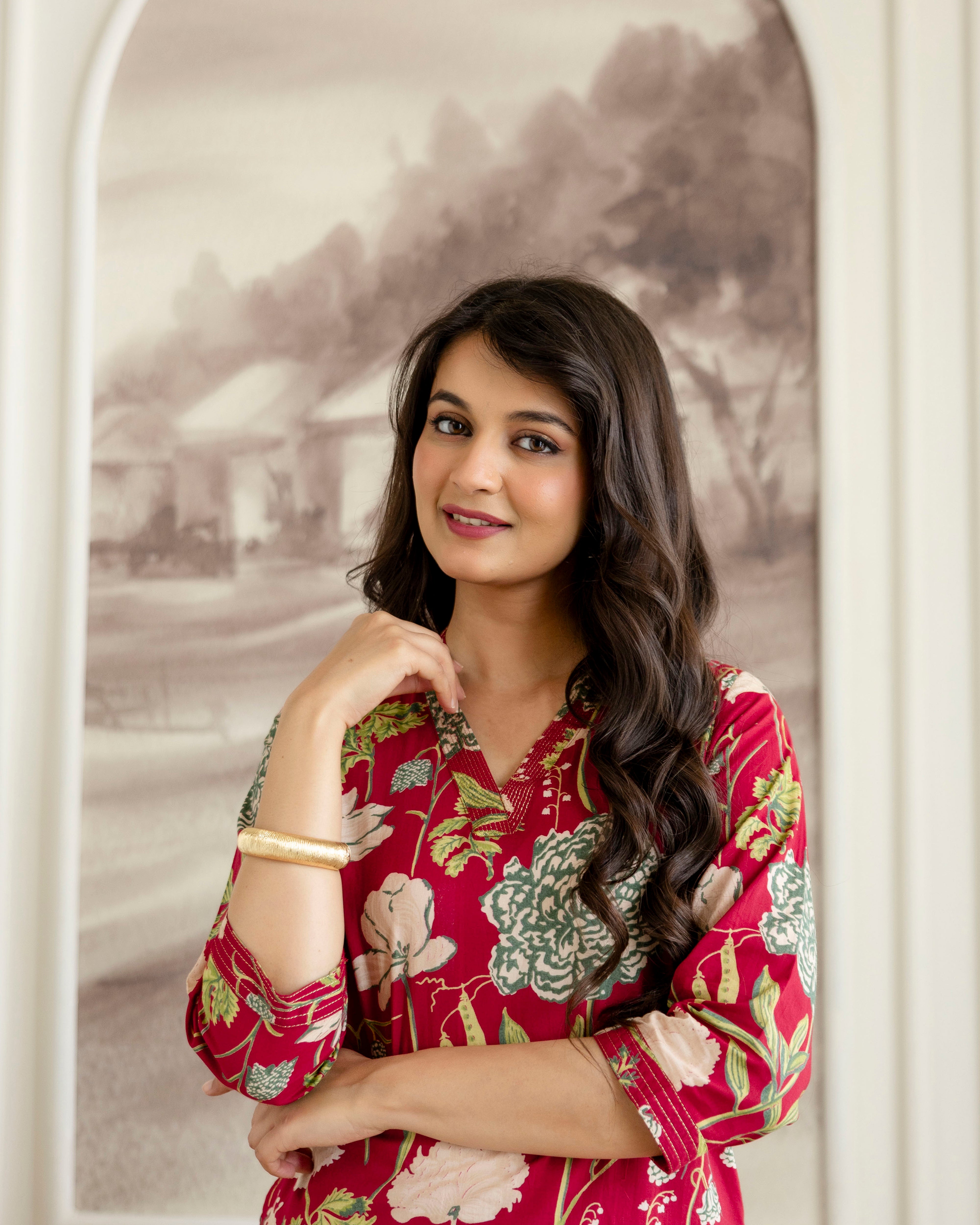 PHOOLWARI RED COTTON KURTA SET