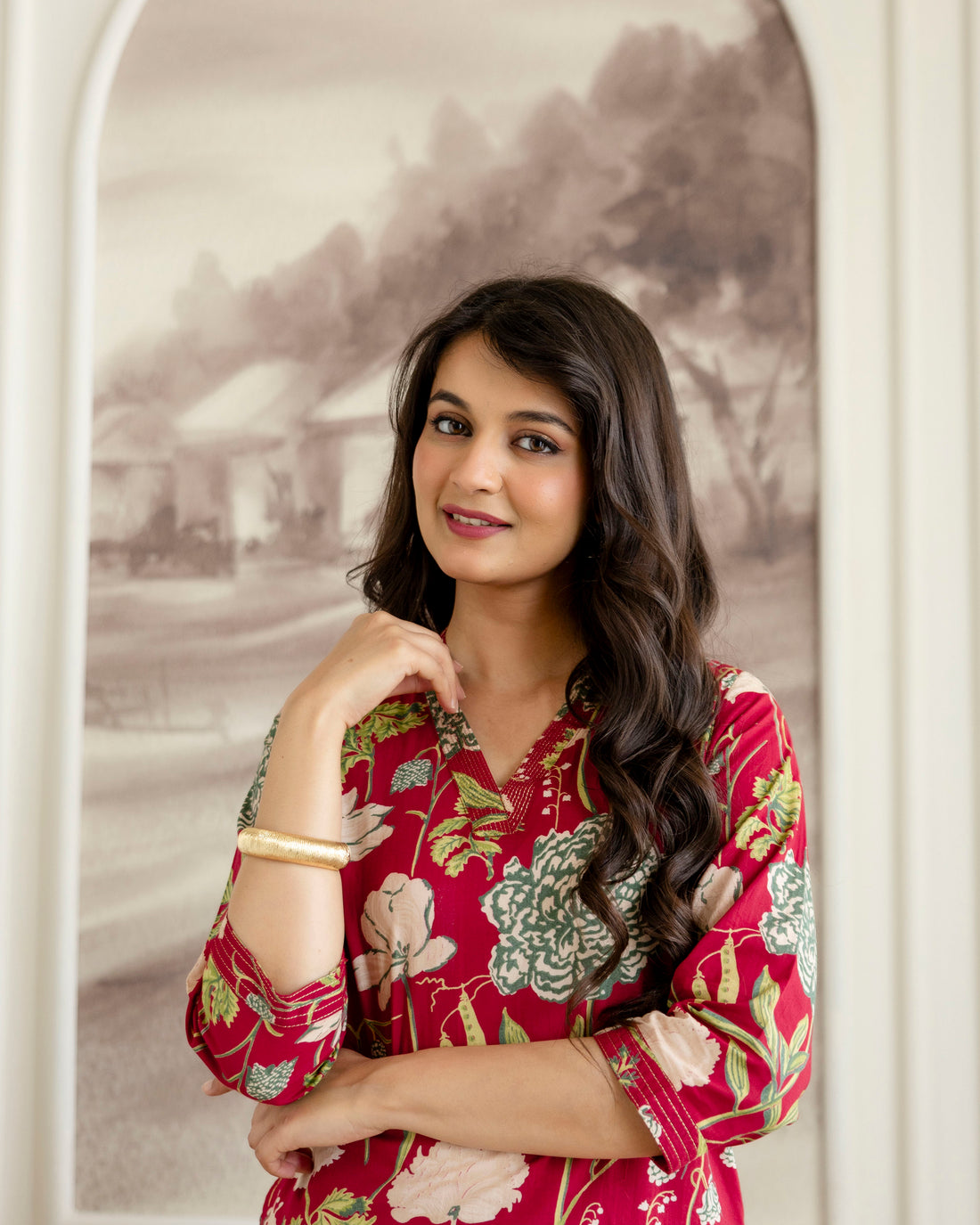 PHOOLWARI RED COTTON KURTA SET