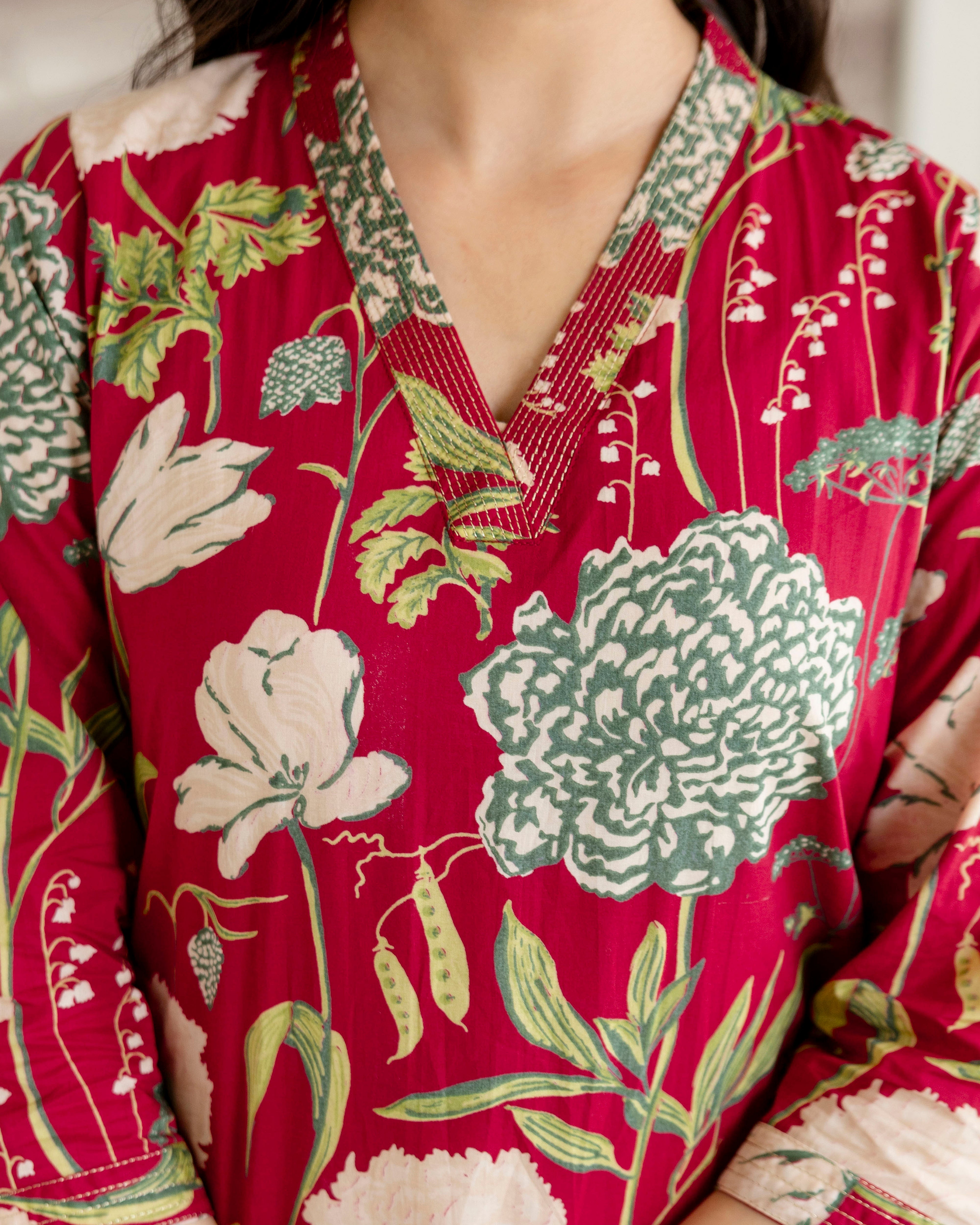 PHOOLWARI RED COTTON KURTA SET