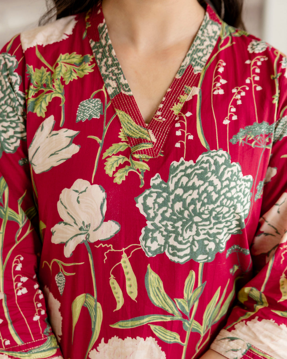 PHOOLWARI RED COTTON KURTA SET