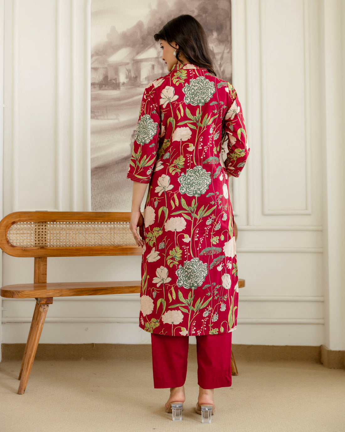PHOOLWARI RED COTTON KURTA SET