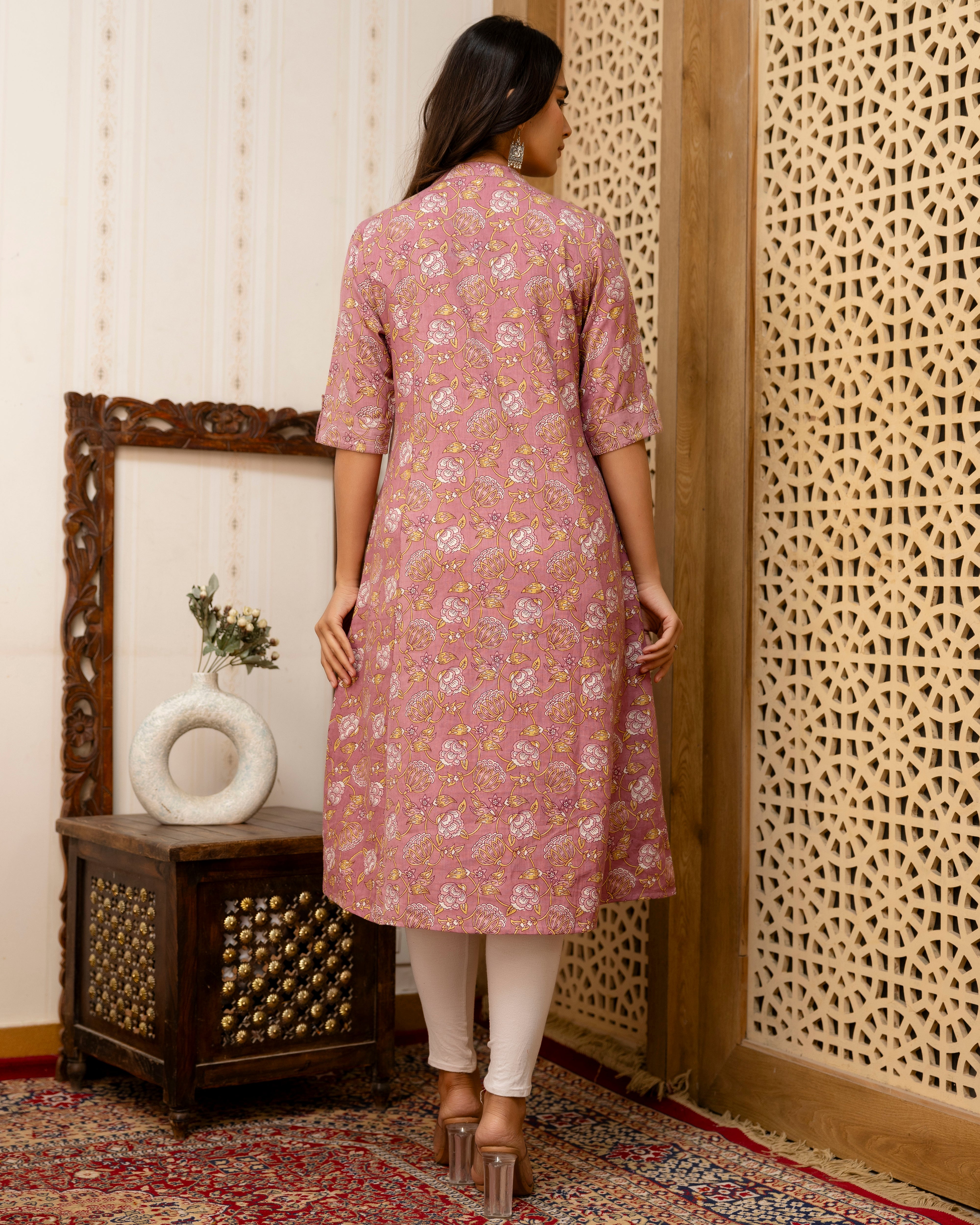 The 'Kaira' Mauve Floral A-Line Kurta