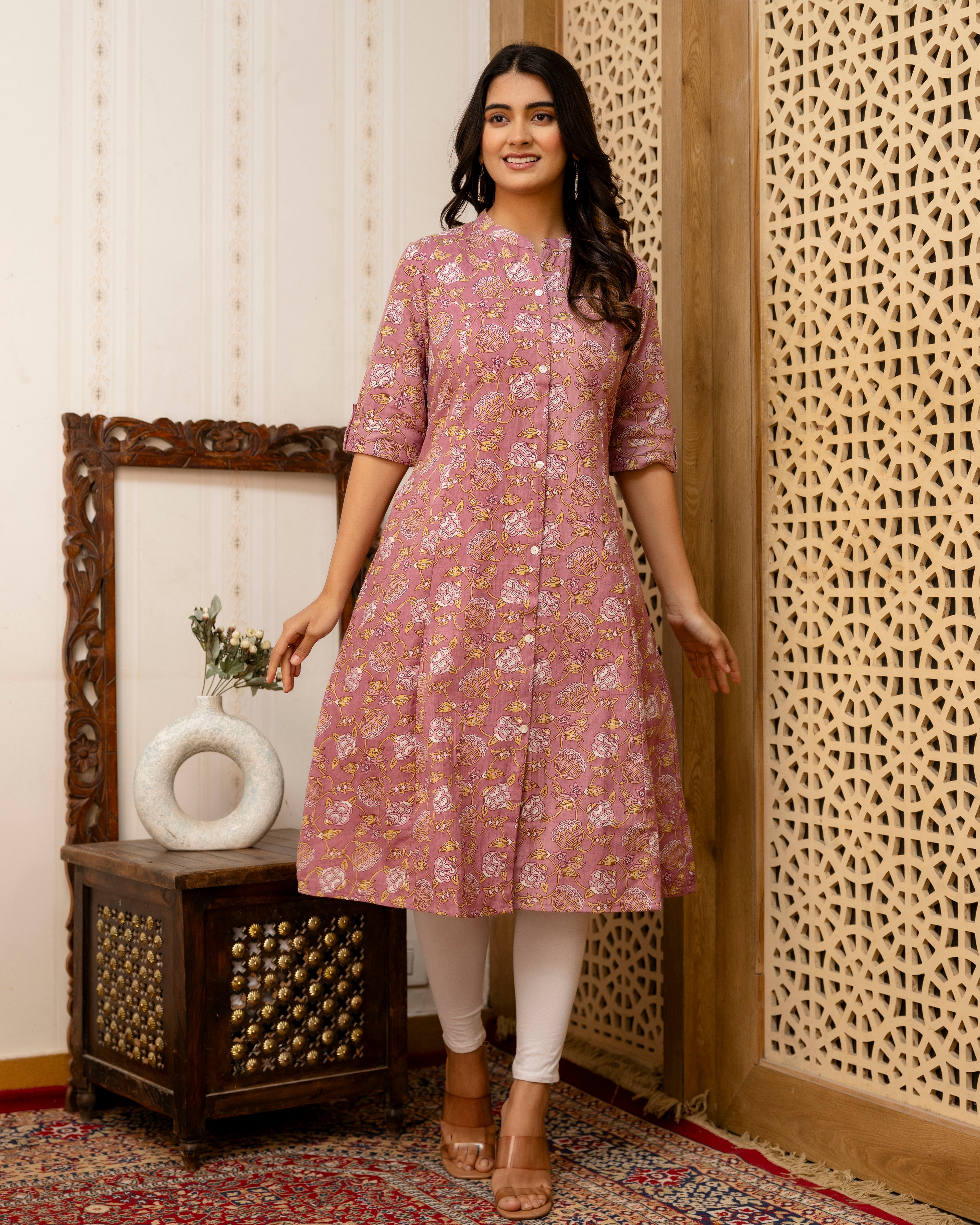 The 'Kaira' Mauve Floral A-Line Kurta