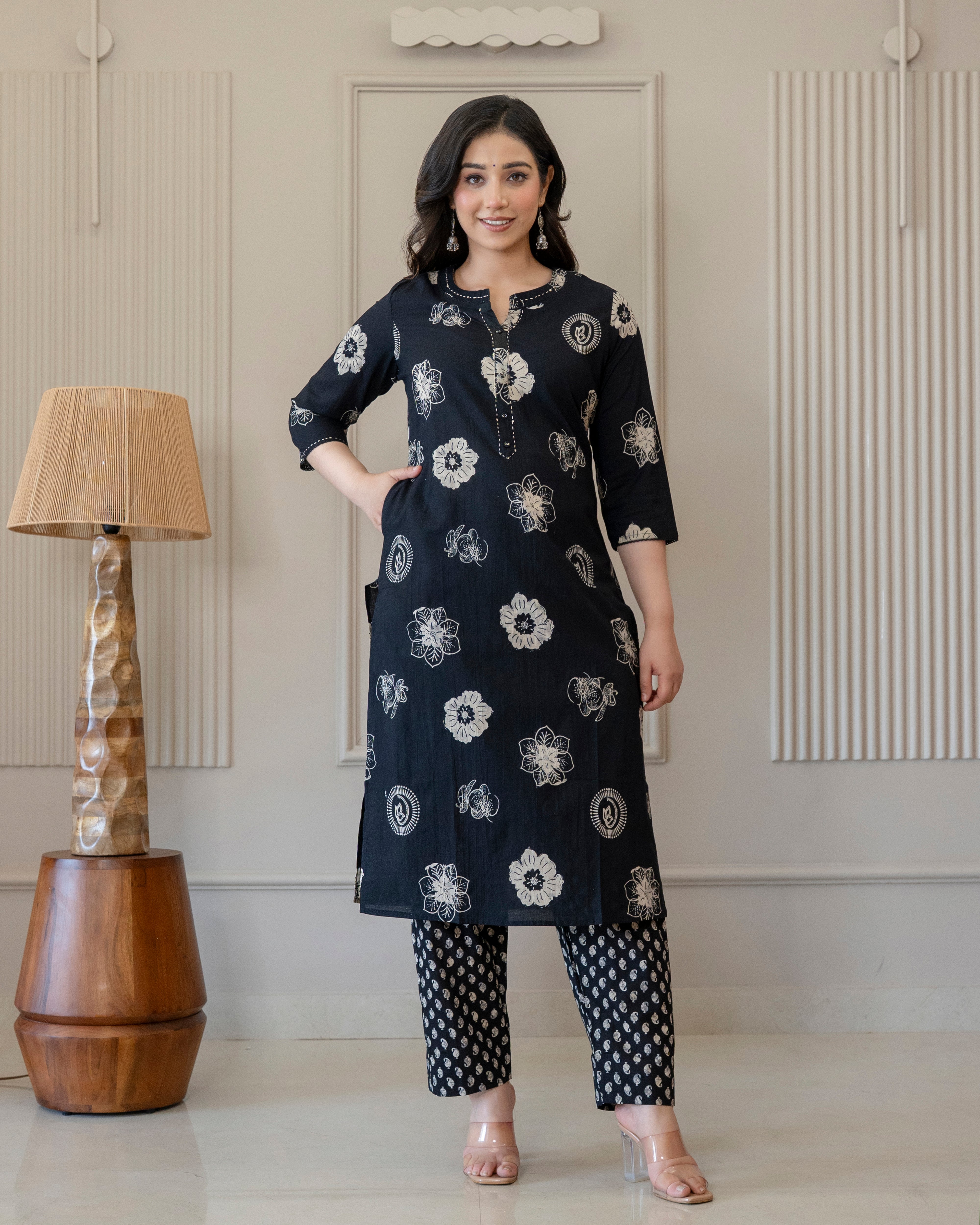 MRINALIKA BLACK COTTON KURTA SET