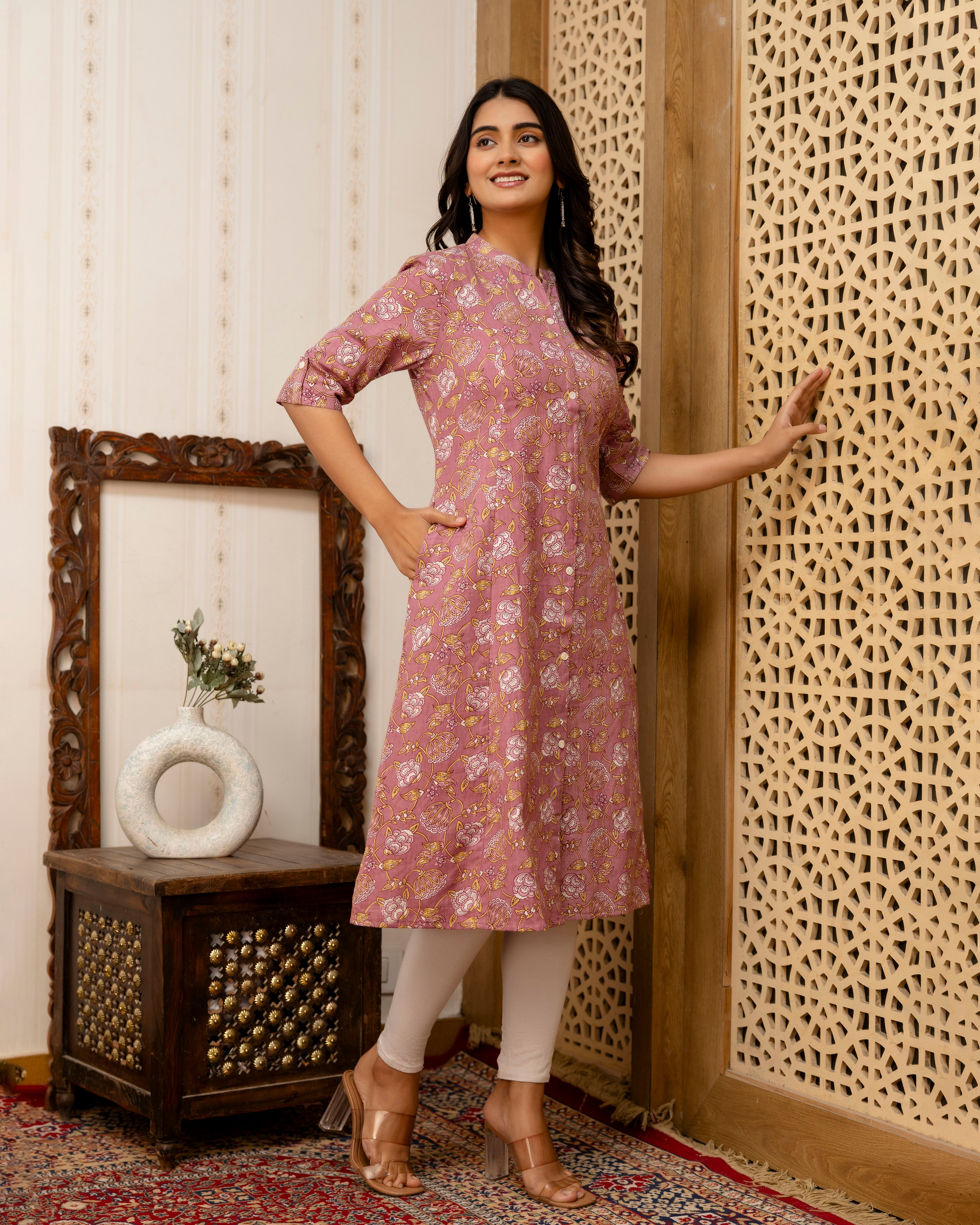 The 'Kaira' Mauve Floral A-Line Kurta
