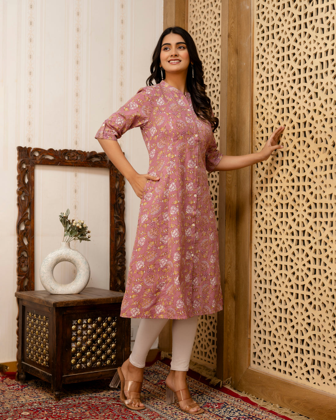 The 'Kaira' Mauve Floral A-Line Kurta