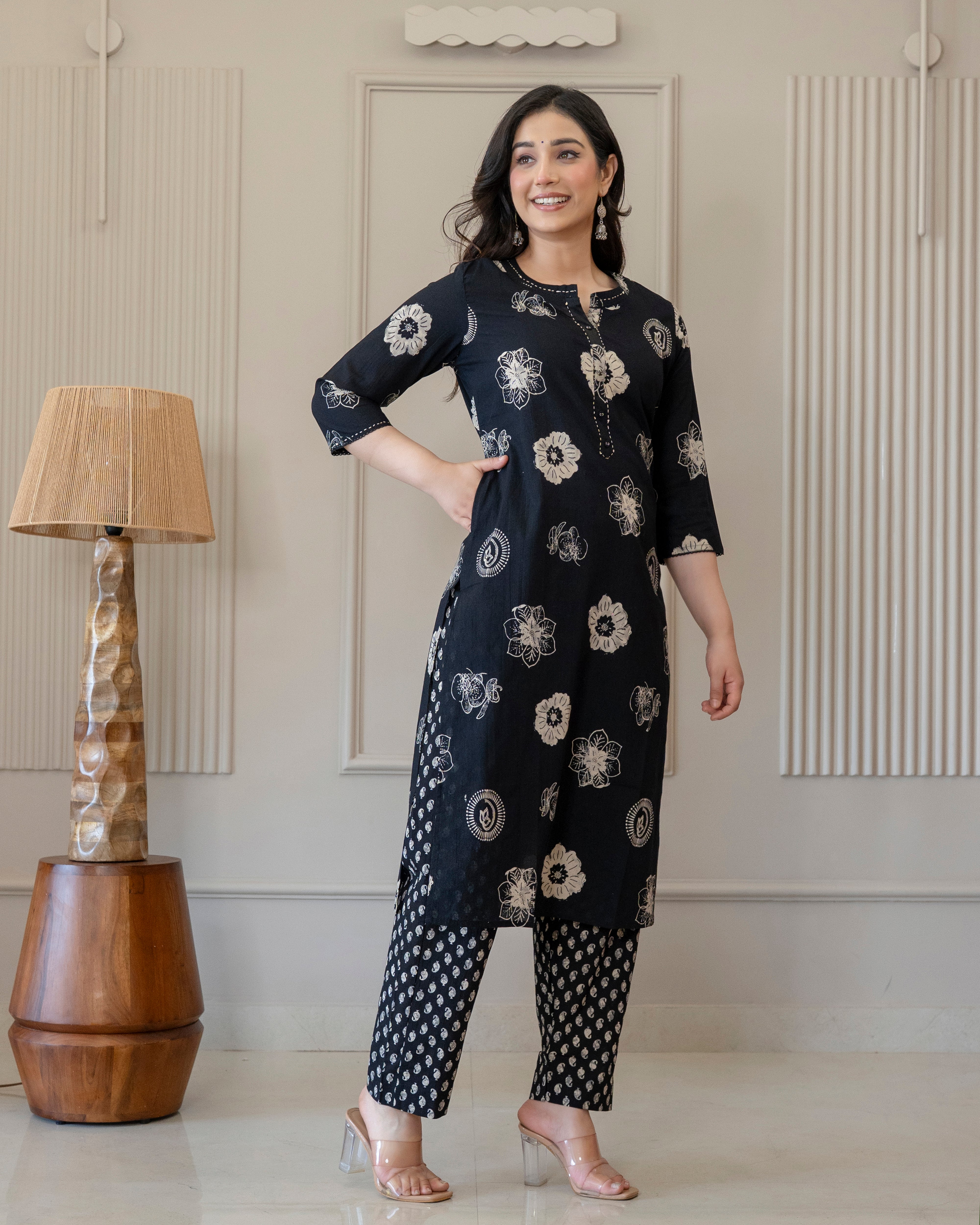 MRINALIKA BLACK COTTON KURTA SET