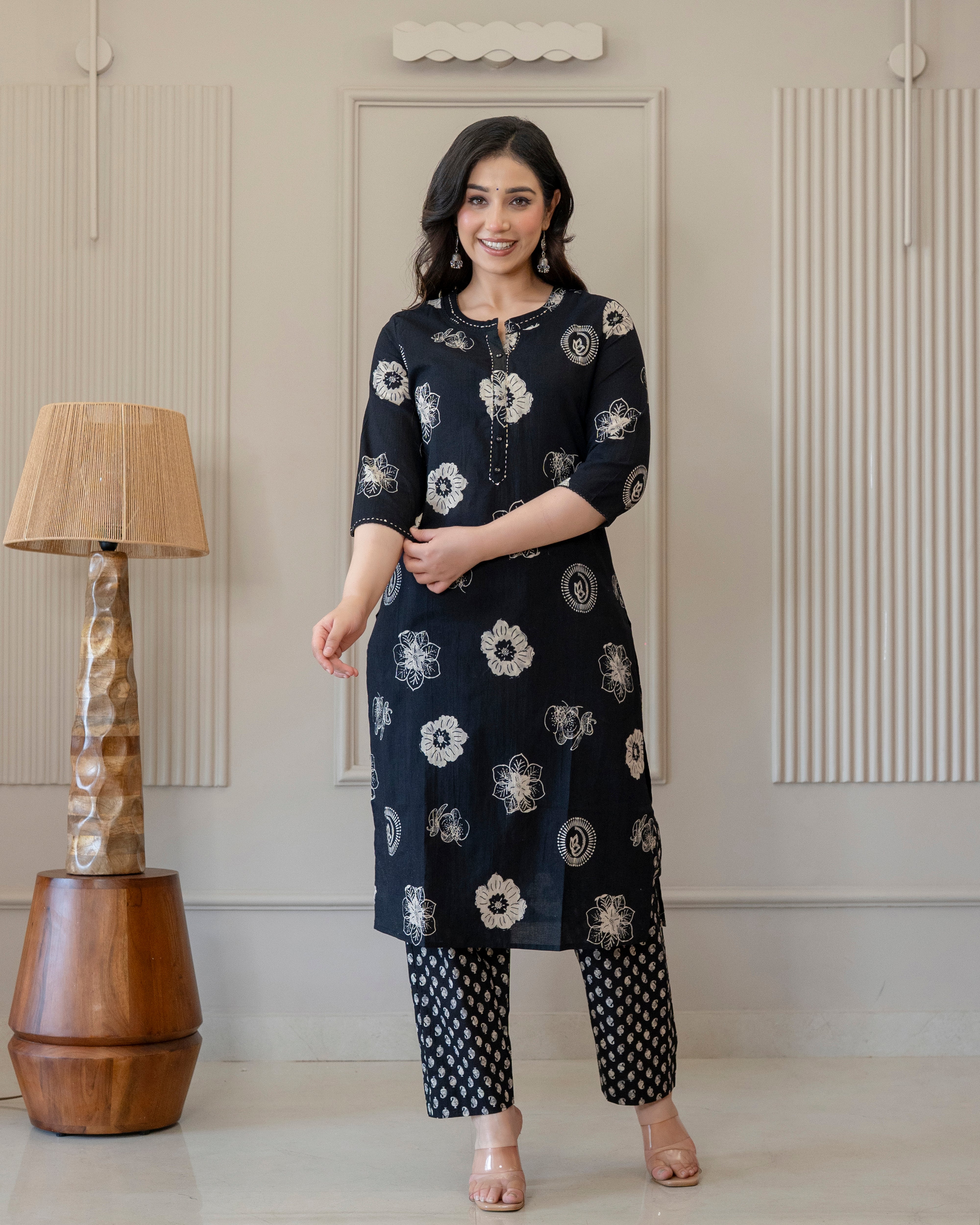 MRINALIKA BLACK COTTON KURTA SET