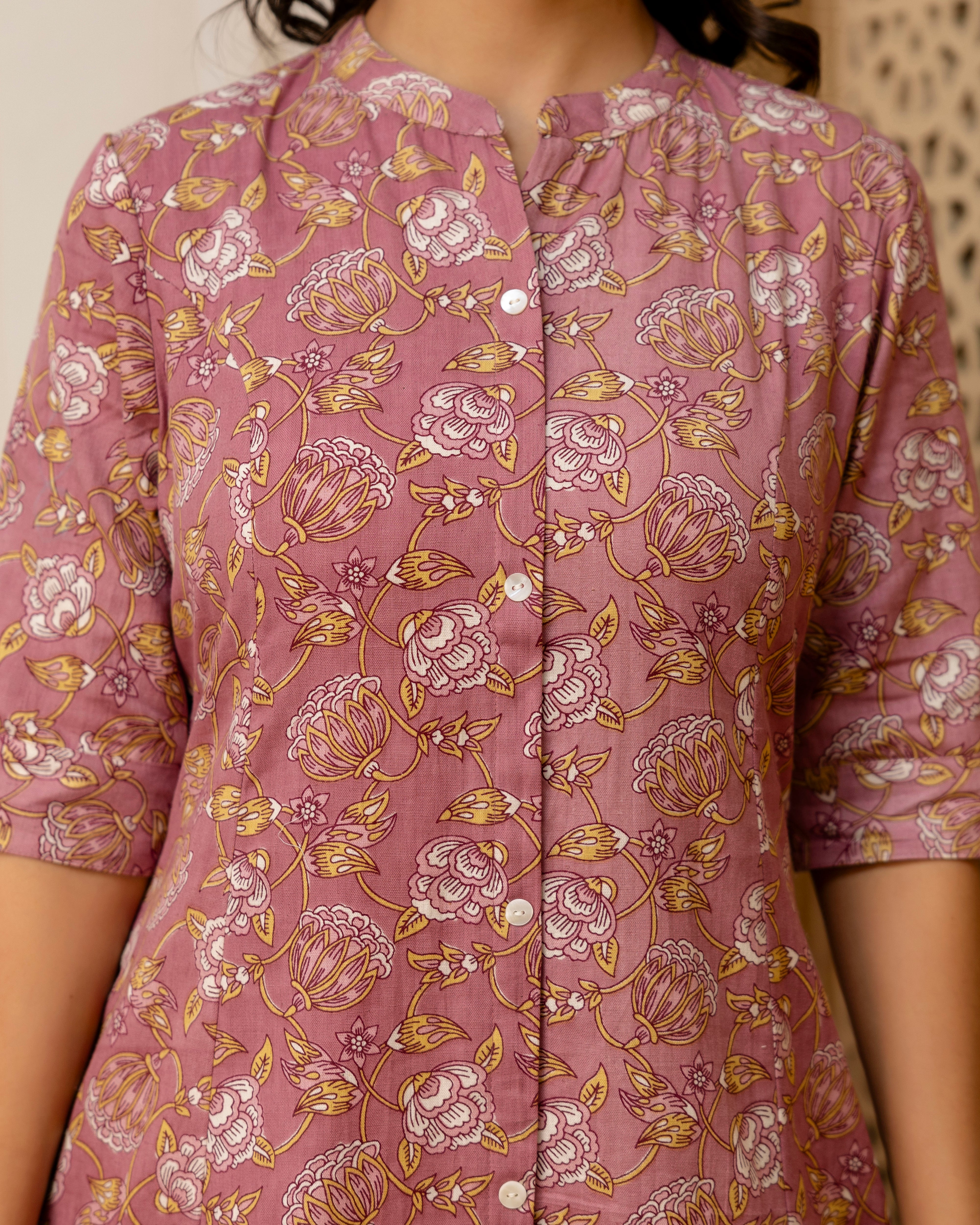 The 'Kaira' Mauve Floral A-Line Kurta