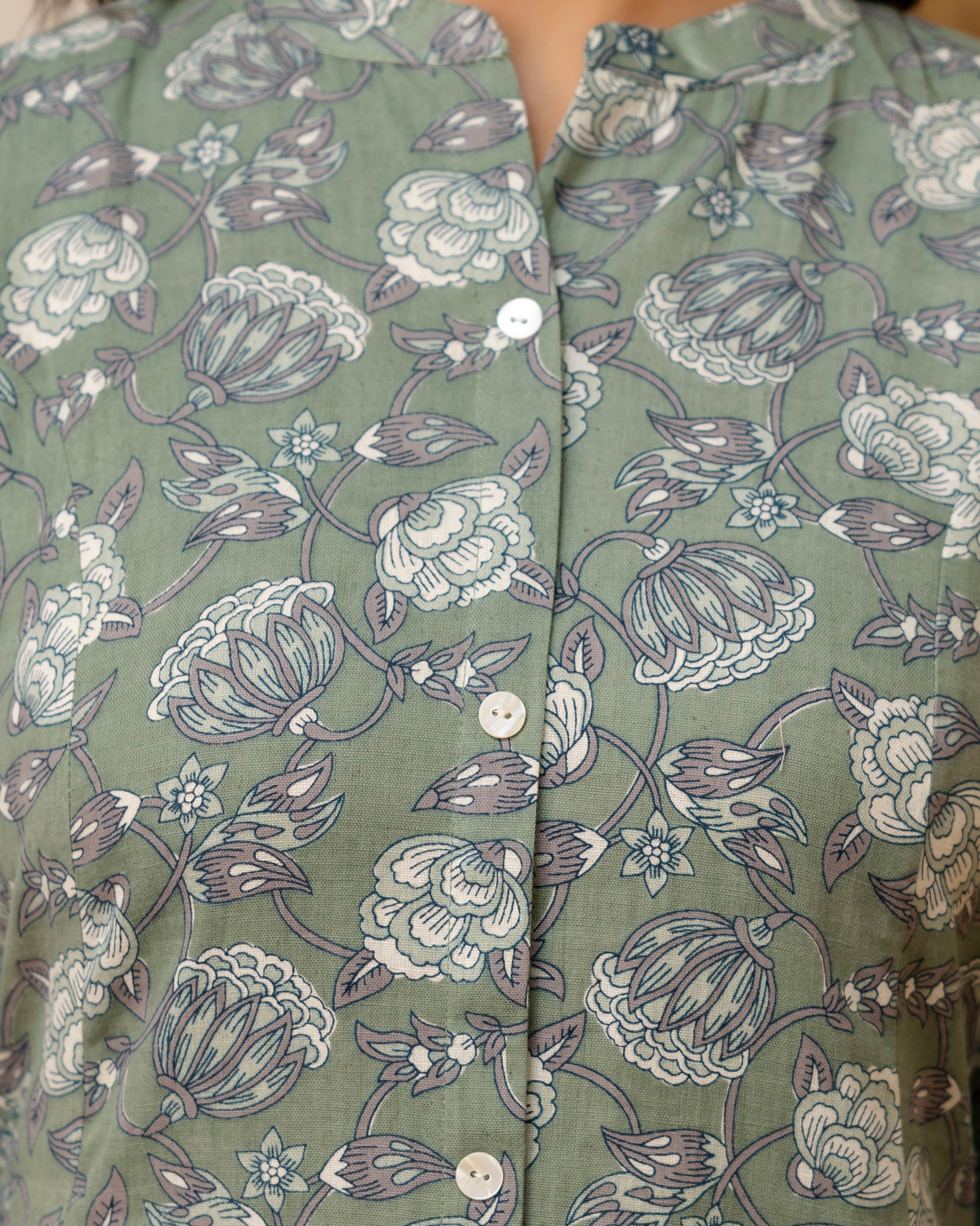 The 'Meera' Sage Floral A-Line Kurta