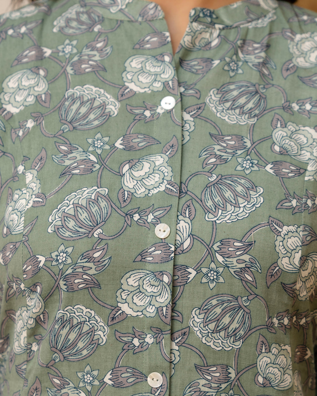 The 'Meera' Sage Floral A-Line Kurta