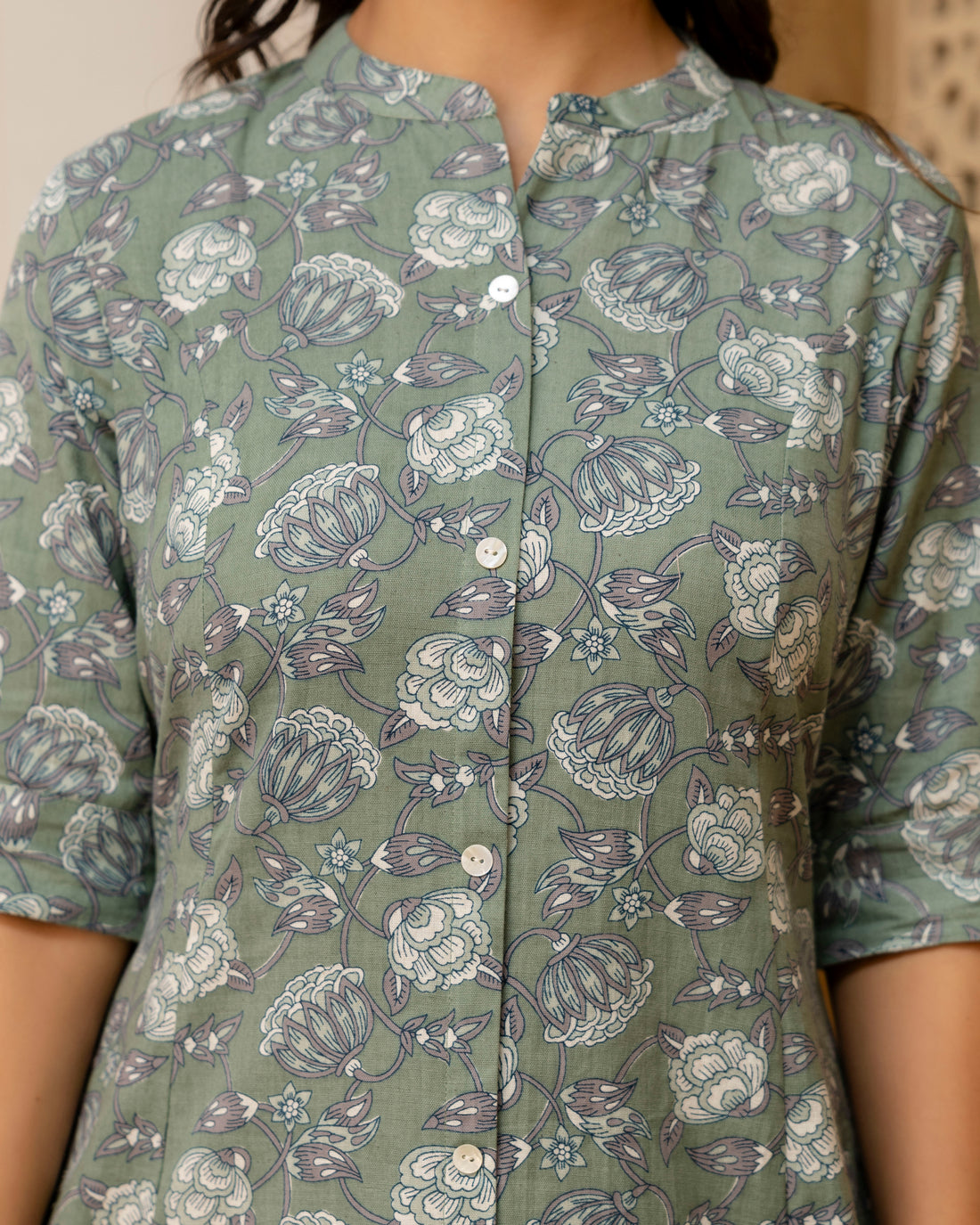 The 'Meera' Sage Floral A-Line Kurta