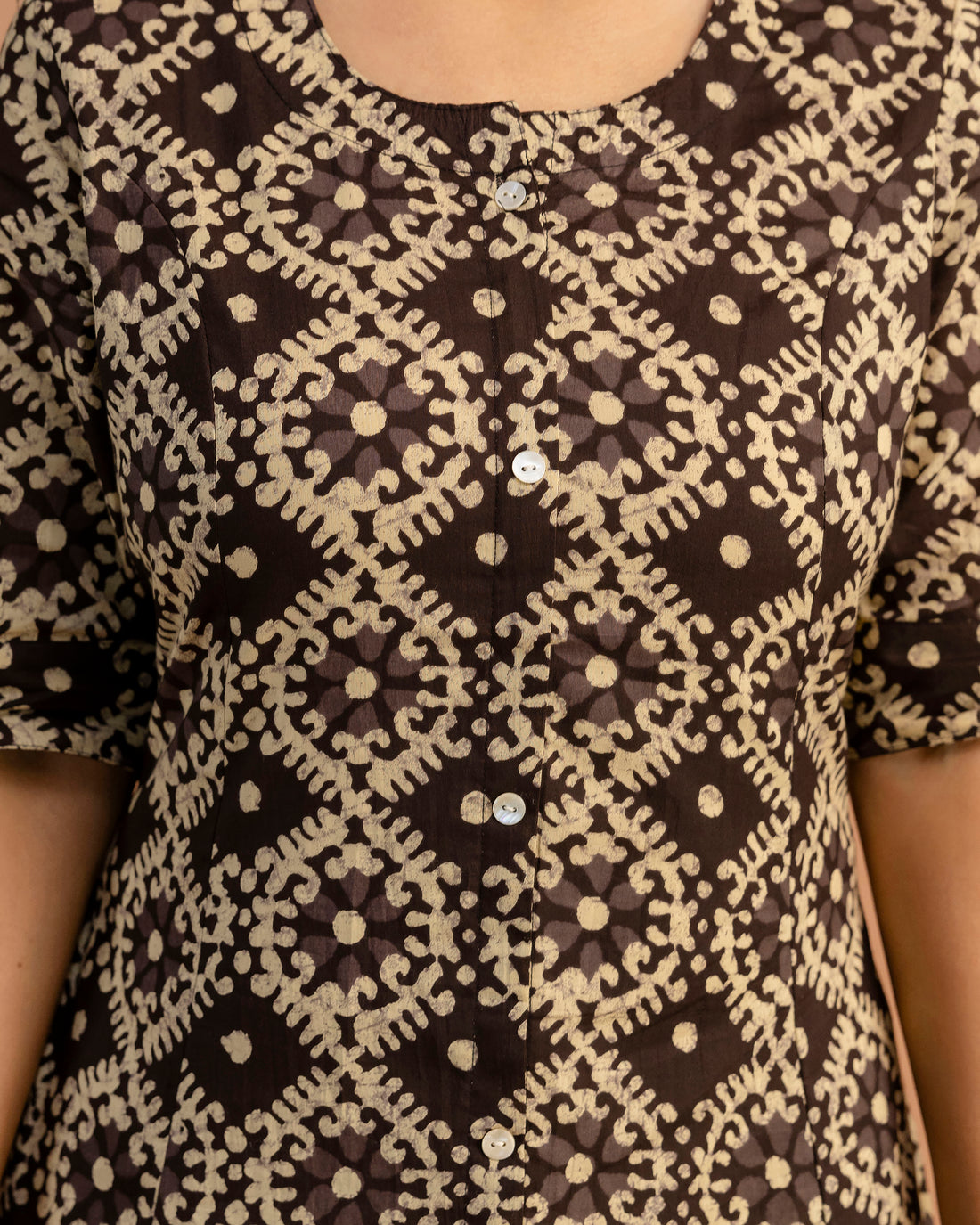 The 'Advika' Brown Geometric A-Line Kurta
