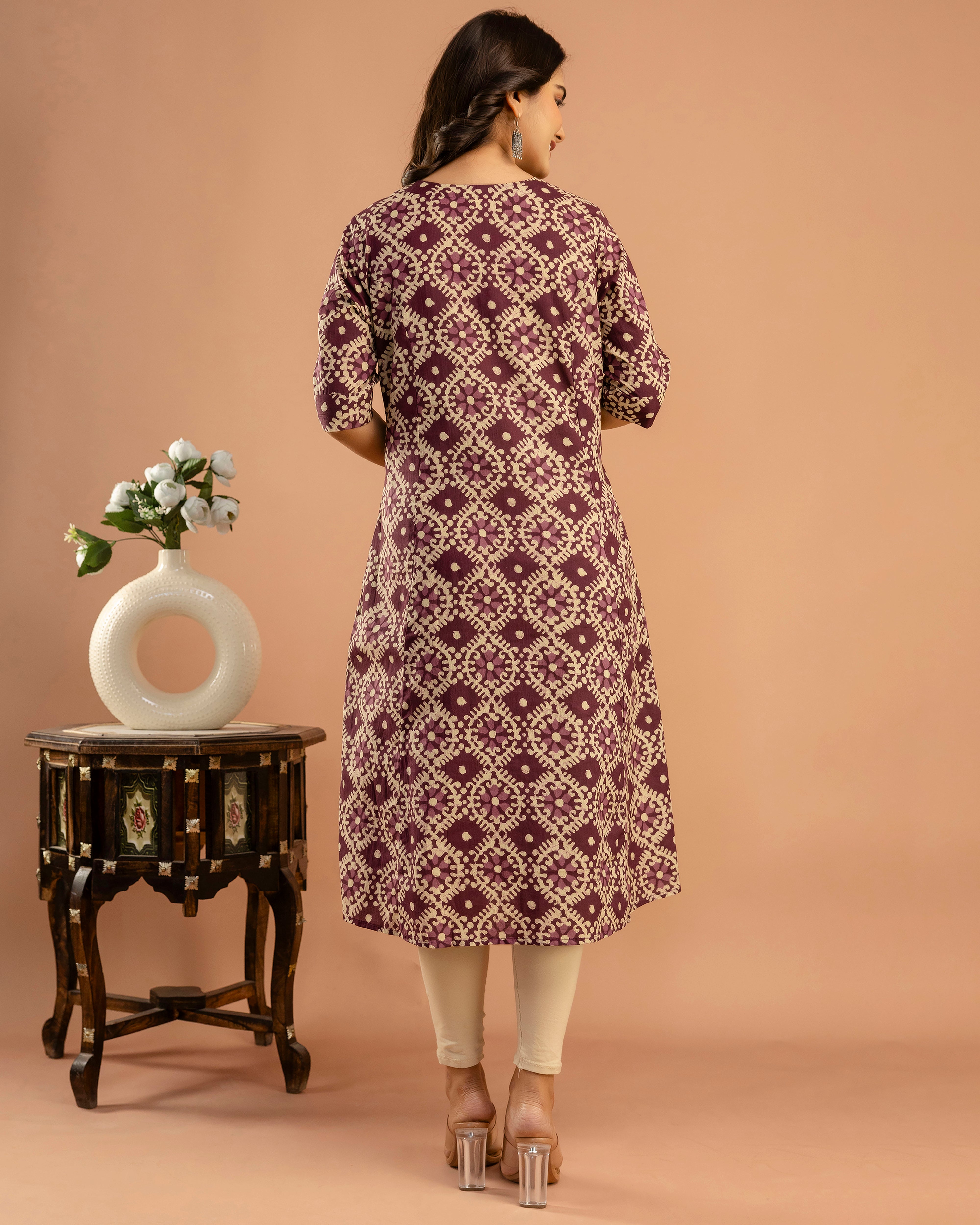 The 'Nyra' Plum Geometric A-Line Kurta
