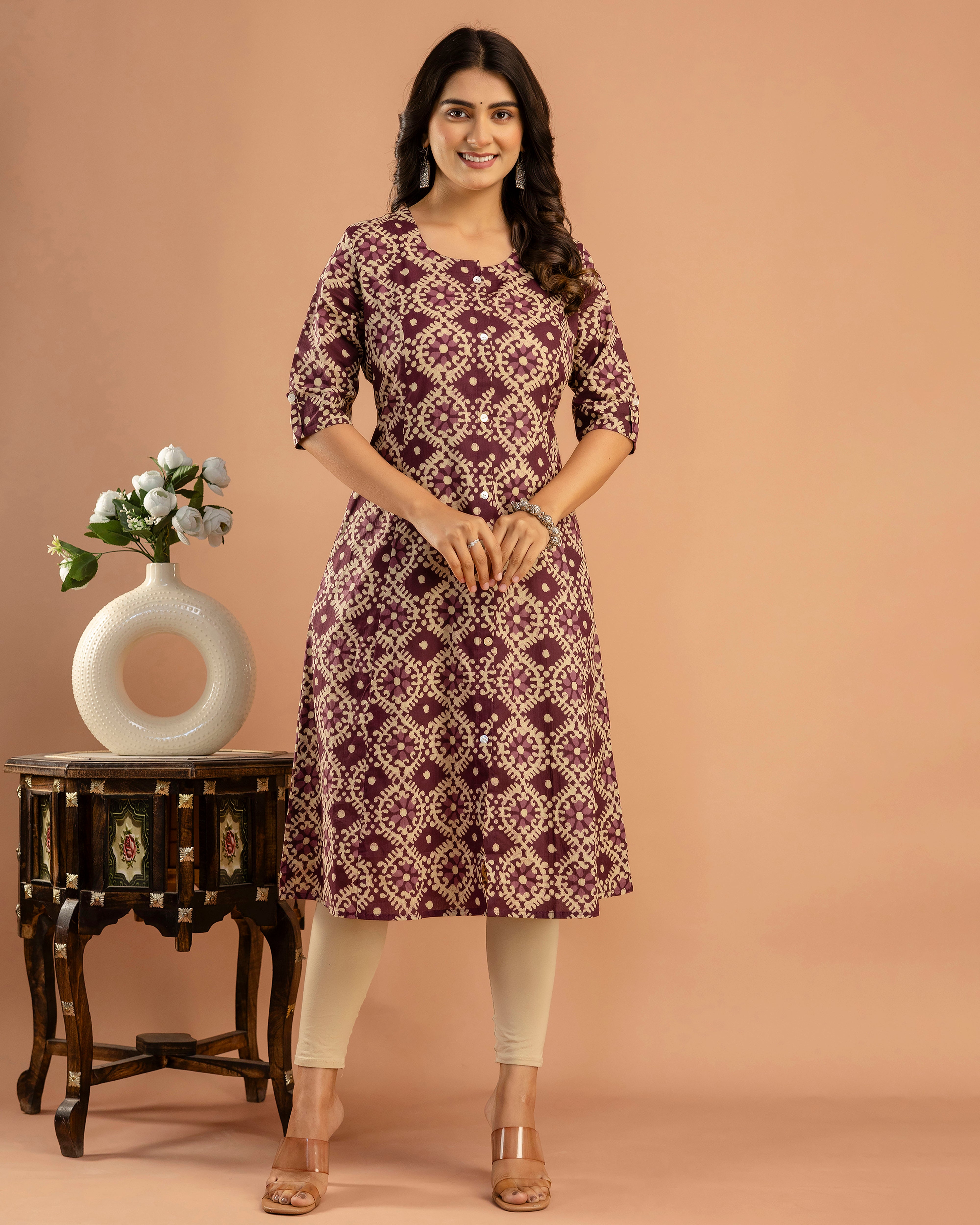 The 'Nyra' Plum Geometric A-Line Kurta