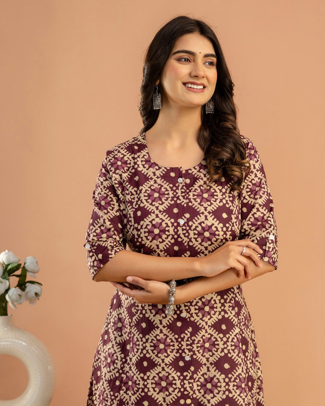 The 'Nyra' Plum Geometric A-Line Kurta