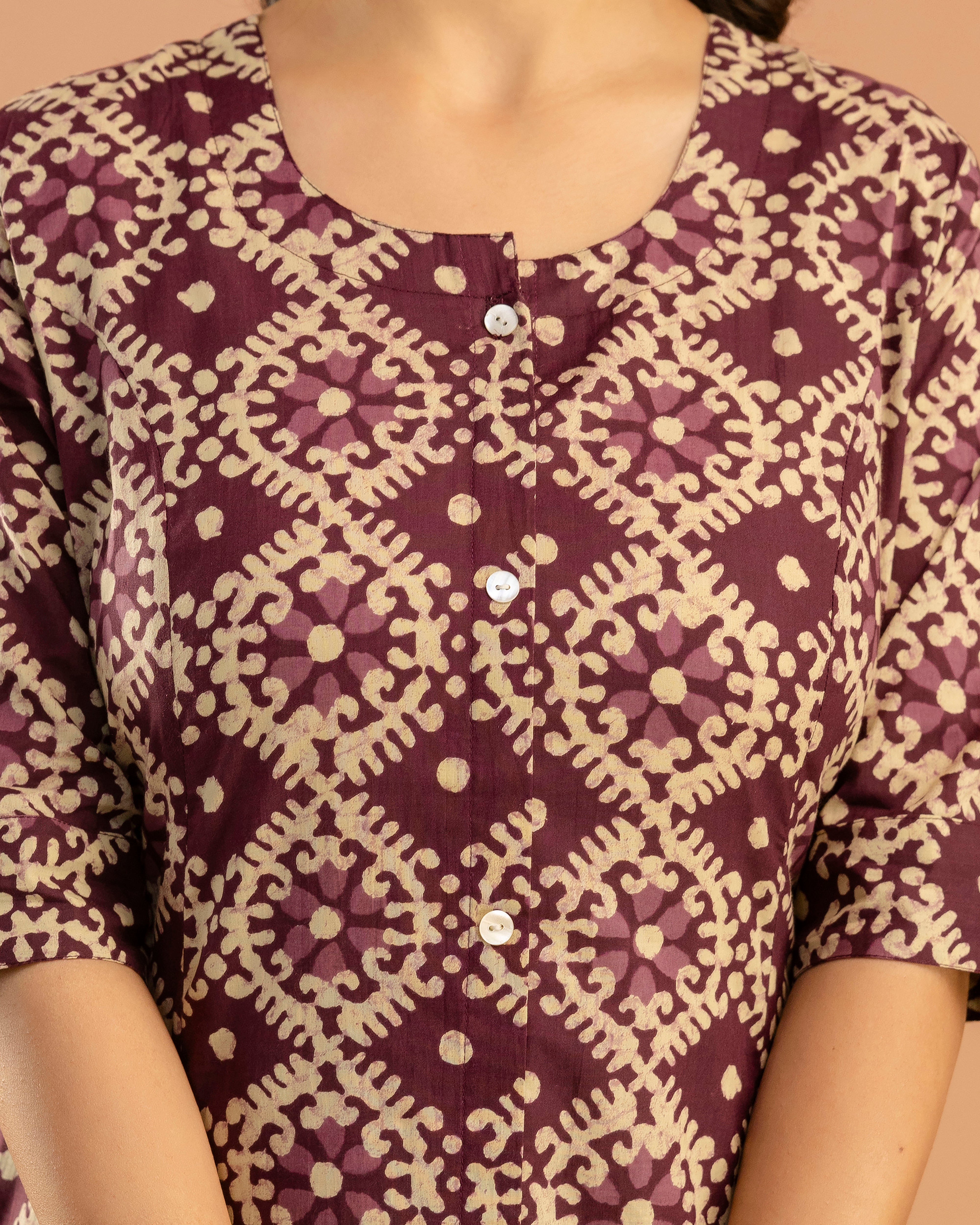 The 'Nyra' Plum Geometric A-Line Kurta