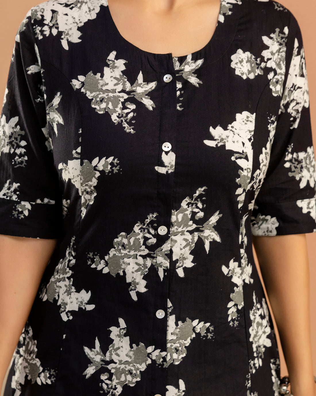 The 'Ziva' Black Floral A-Line Kurta