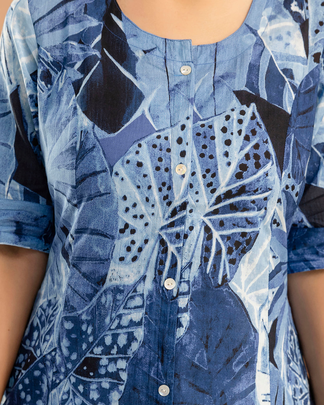 The 'Aria' Blue Leaf A-Line Kurta