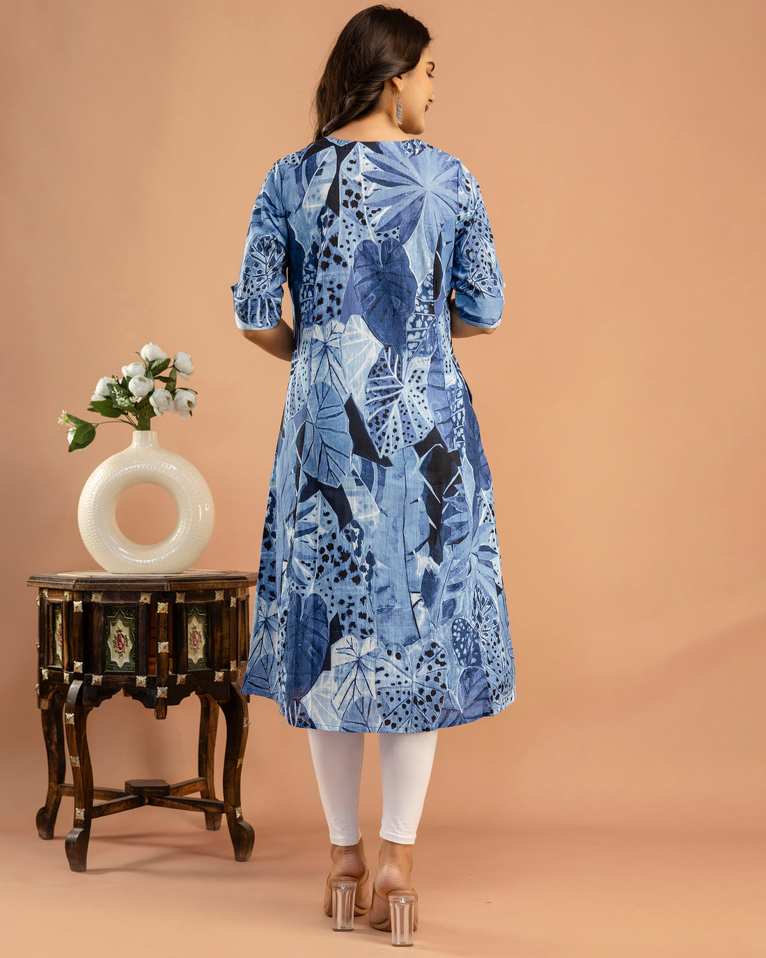 The 'Aria' Blue Leaf A-Line Kurta