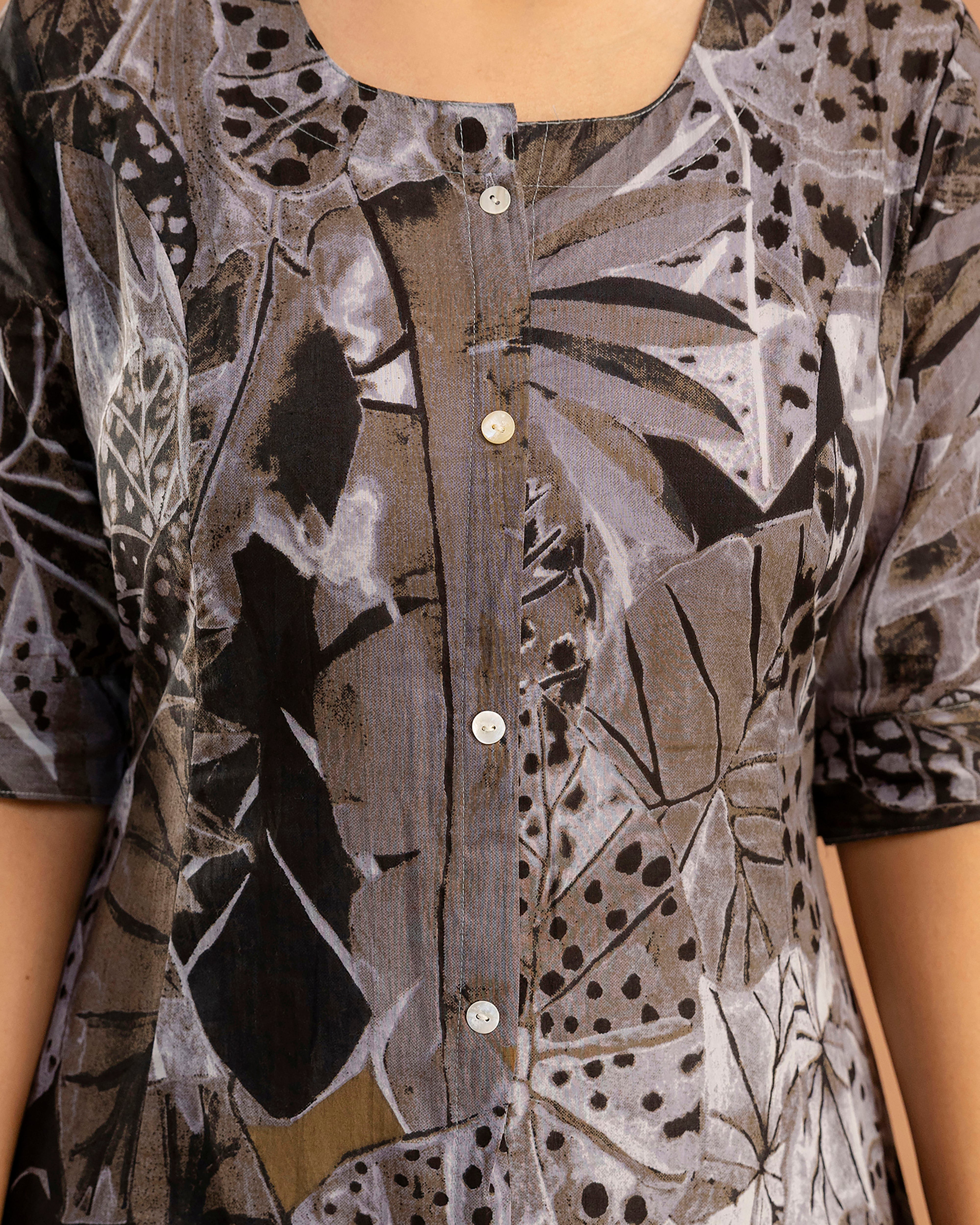 The 'Sia' Rust & Slate Floral A-Line Kurta
