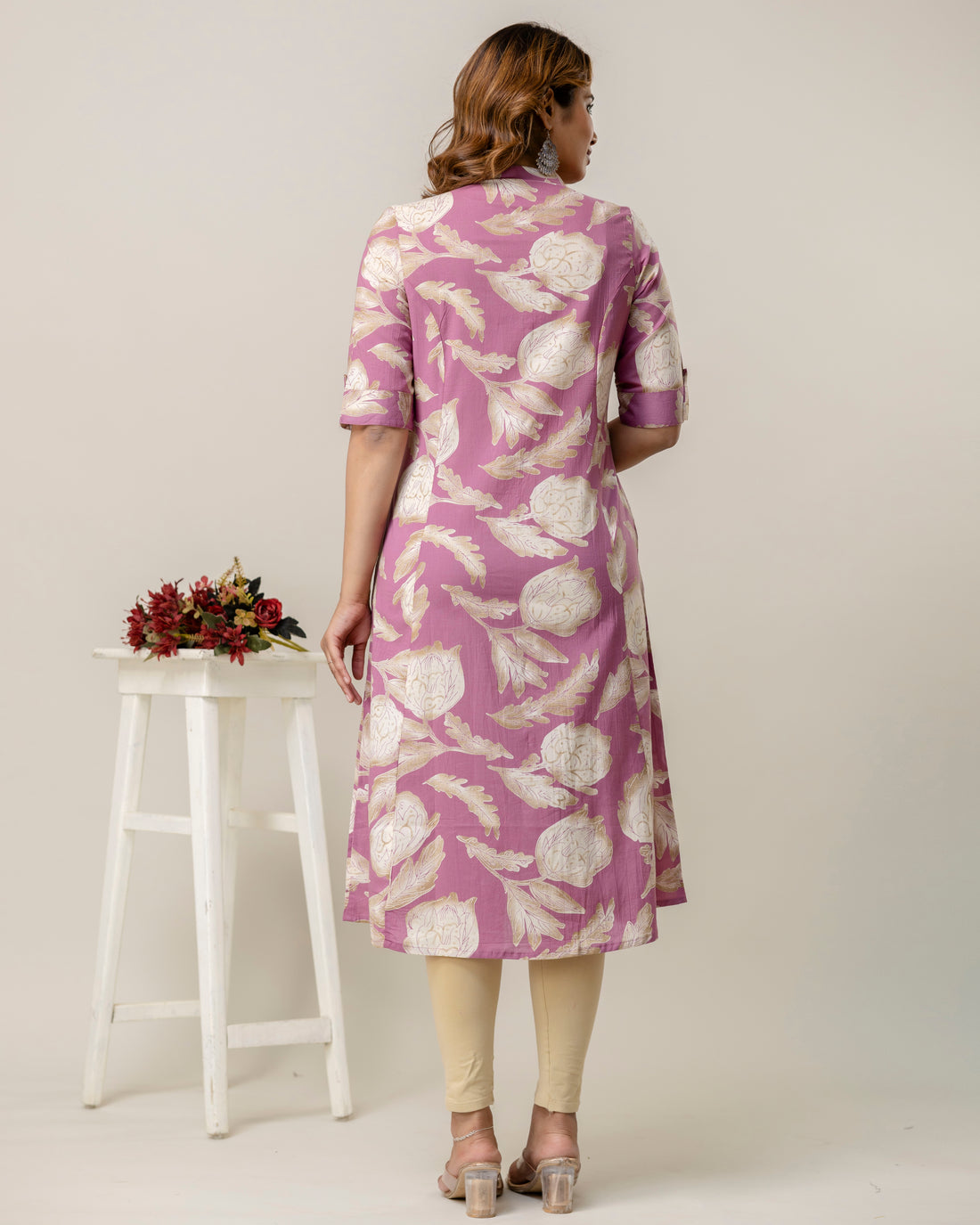 The 'Amara' Dusty Rose Floral A-Line Kurta