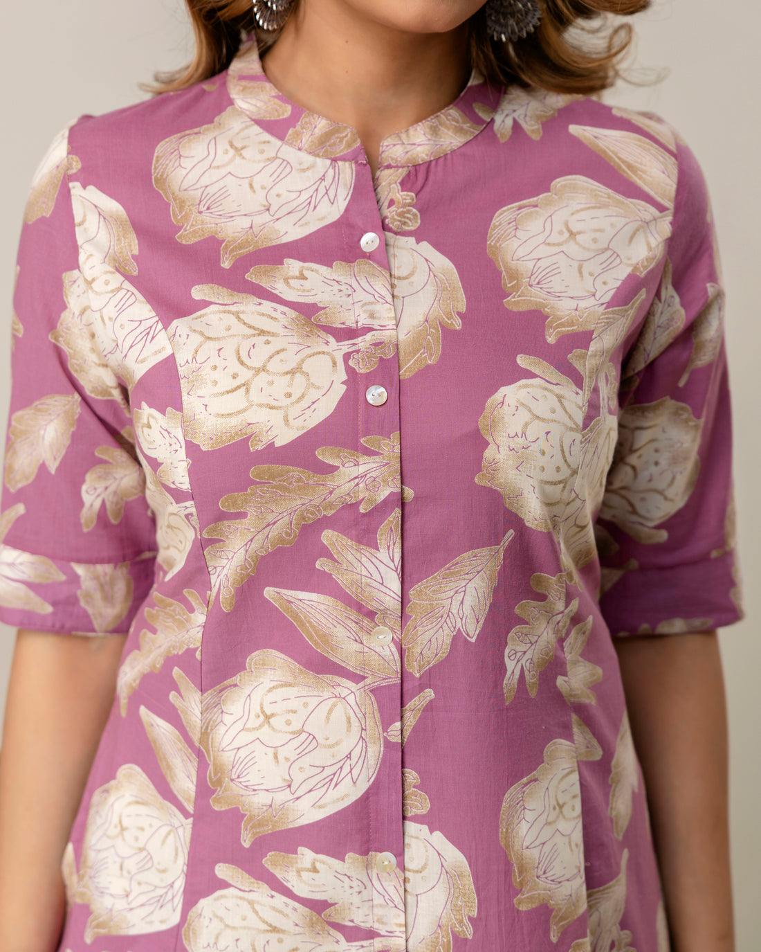 The 'Amara' Dusty Rose Floral A-Line Kurta