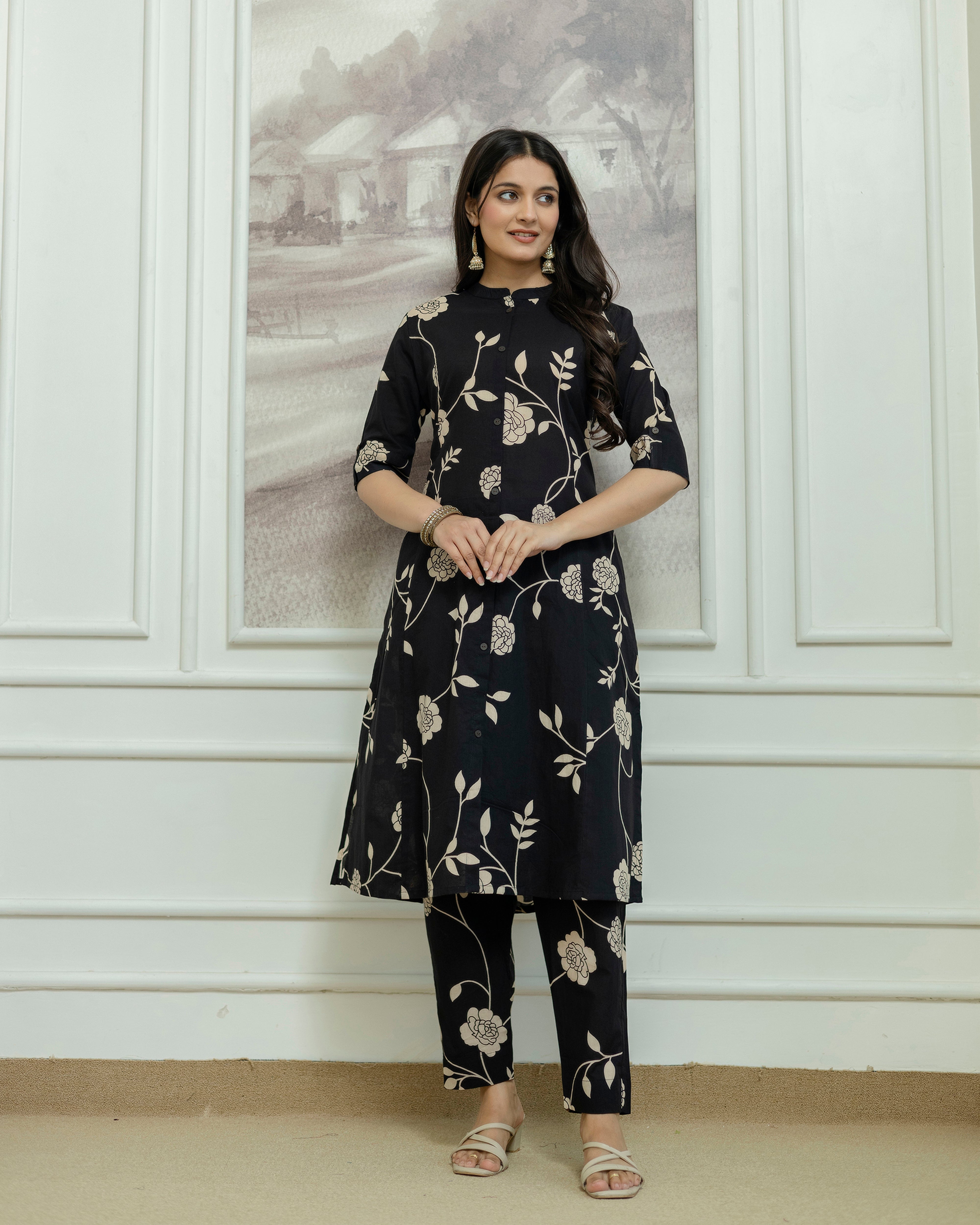 The 'Shyama' Black Blossom Cord Set