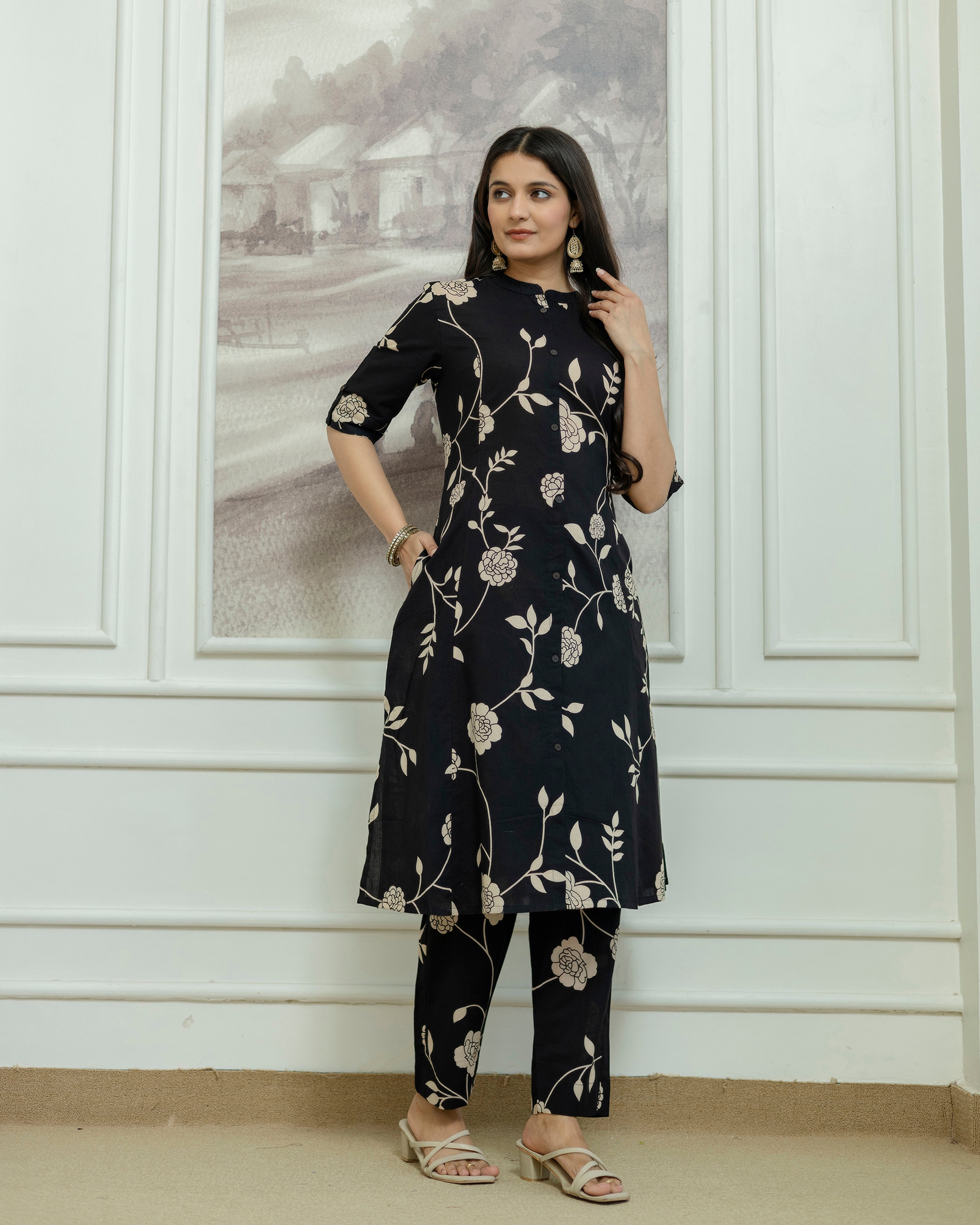 The 'Shyama' Black Blossom Cord Set