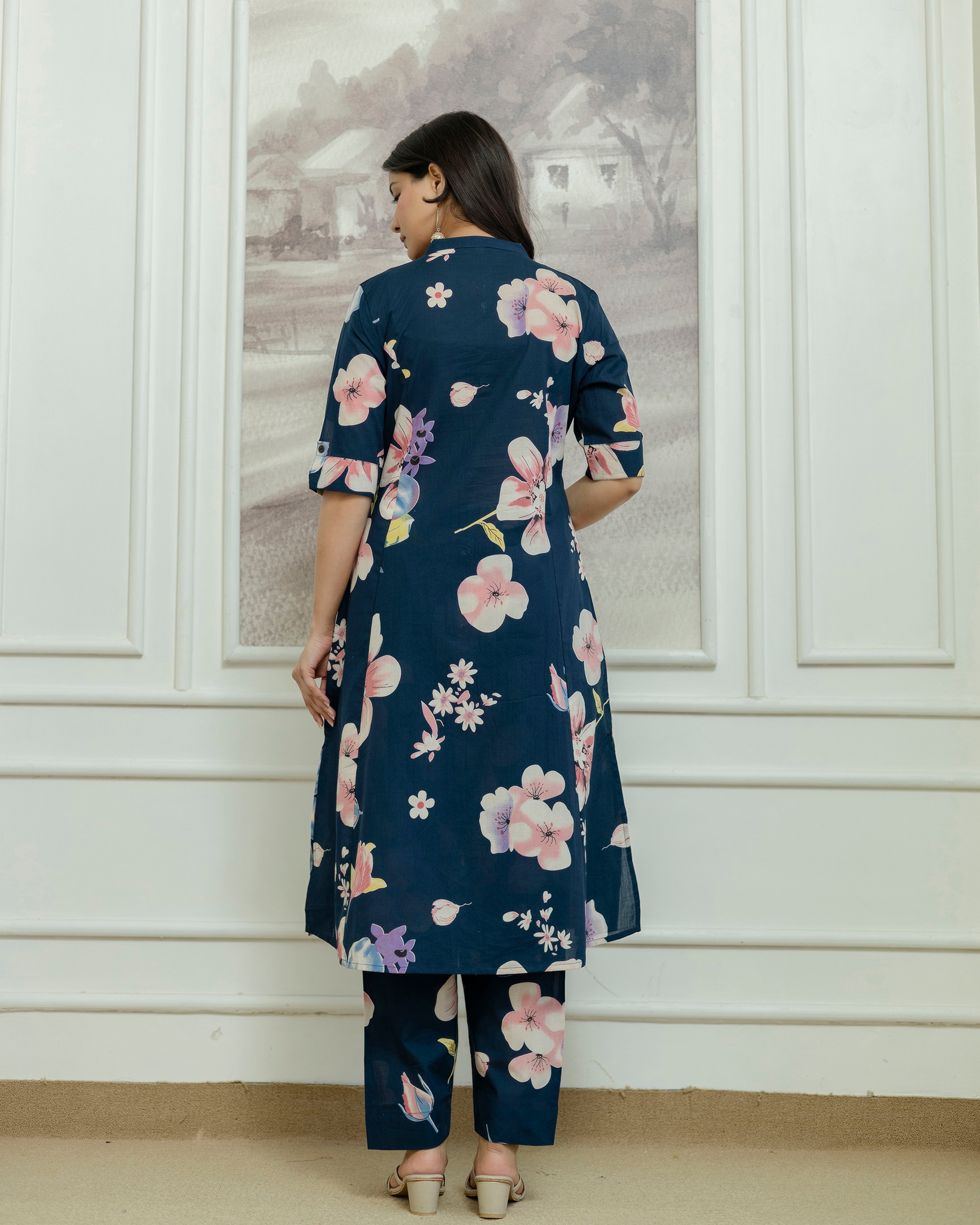 The 'Kusum' Navy Floral A-Line Co-ord Set