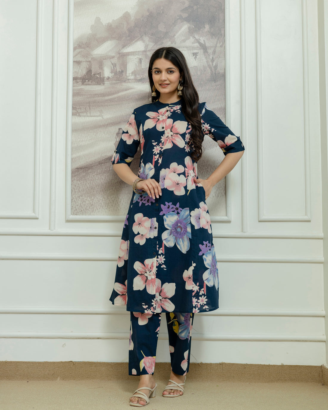 The 'Kusum' Navy Floral A-Line Co-ord Set