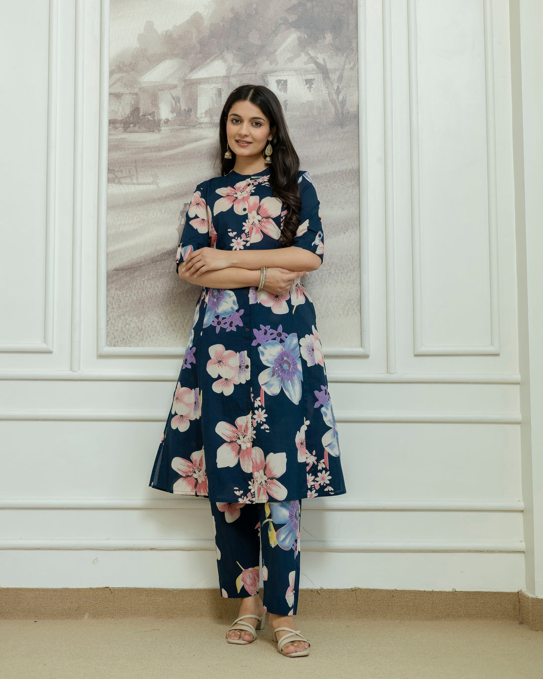 The 'Kusum' Navy Floral A-Line Co-ord Set